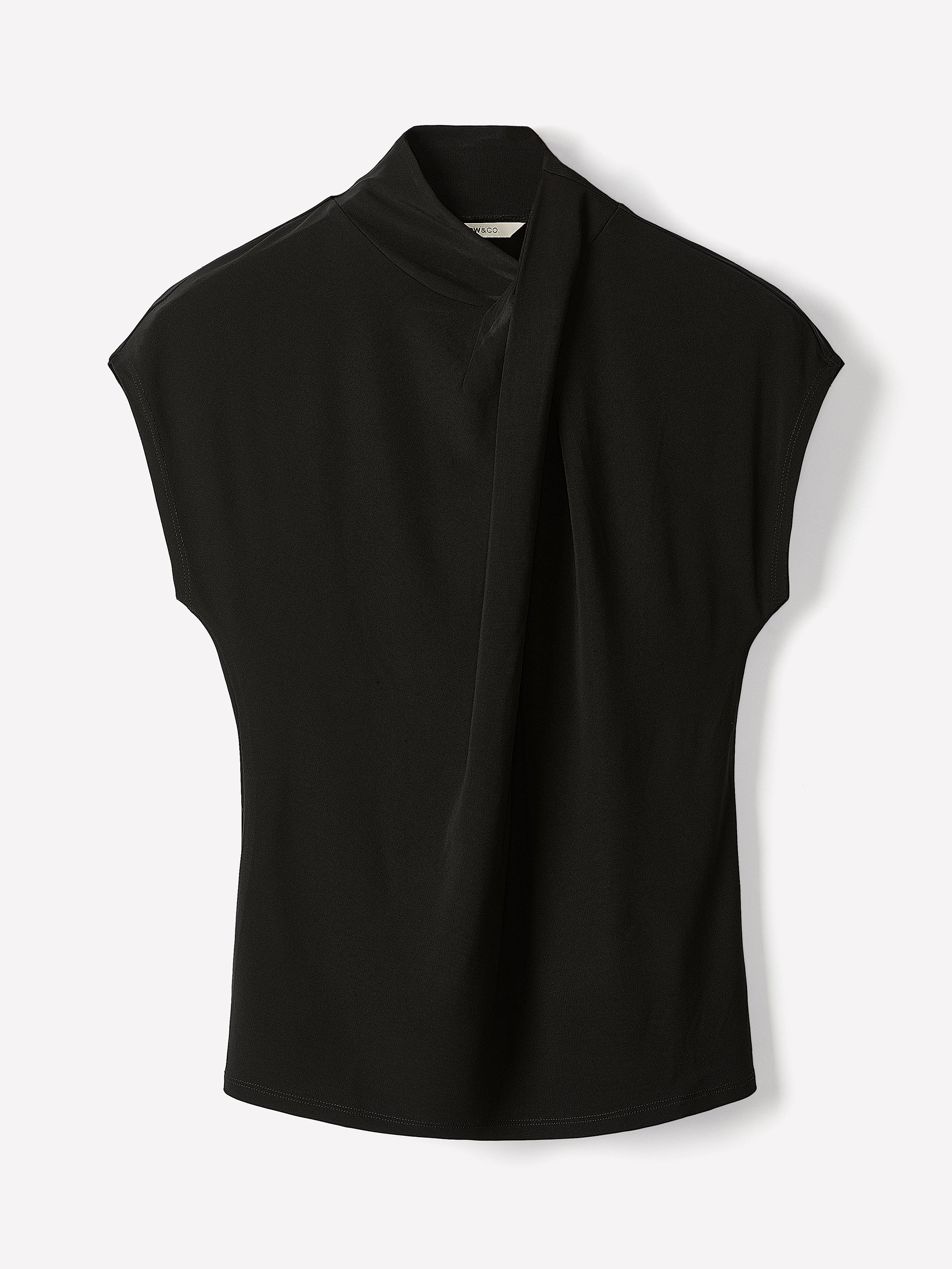 Extended-Sleeve Top with Crossover Draped Mock Neckline
