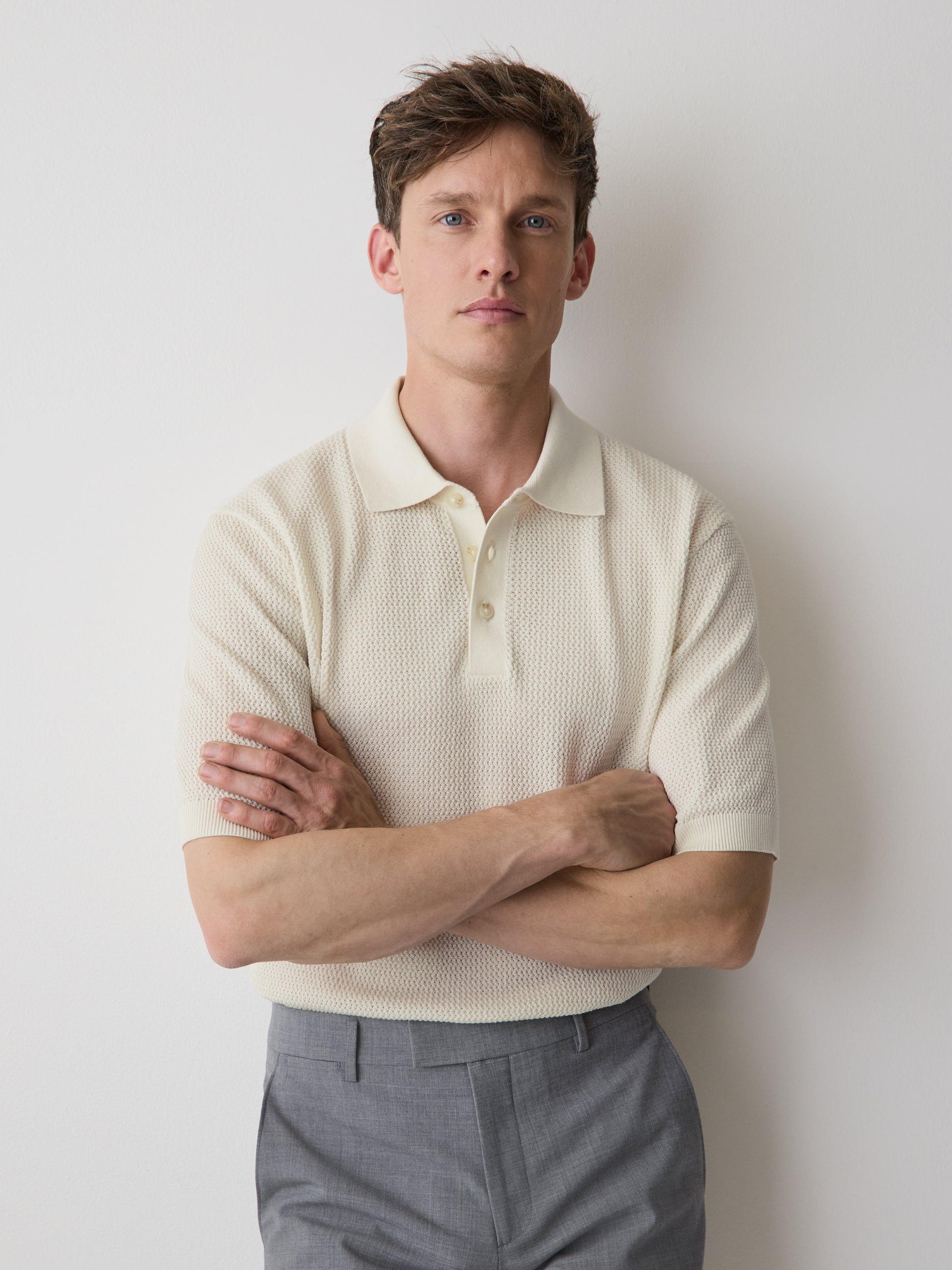 Textured Short-Sleeve Polo Sweater