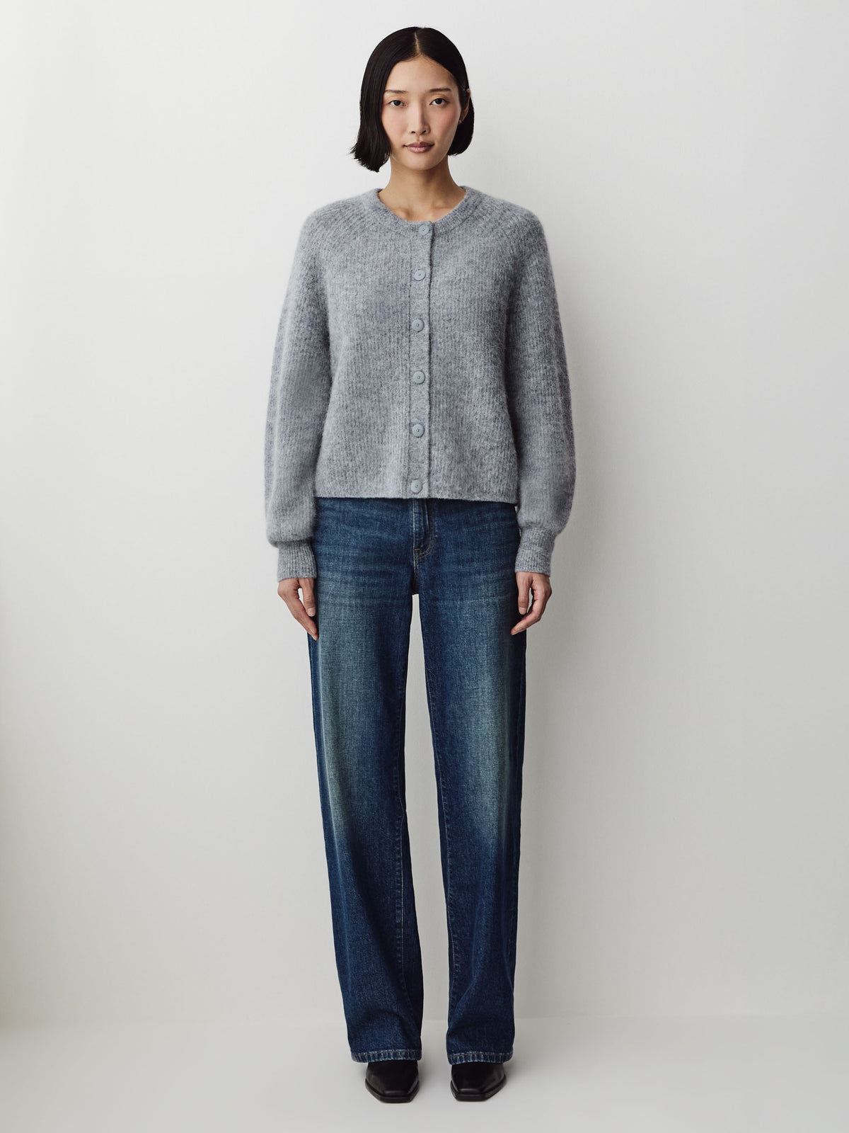 Wool-Blend Long-Sleeve Crew-Neck Cardigan