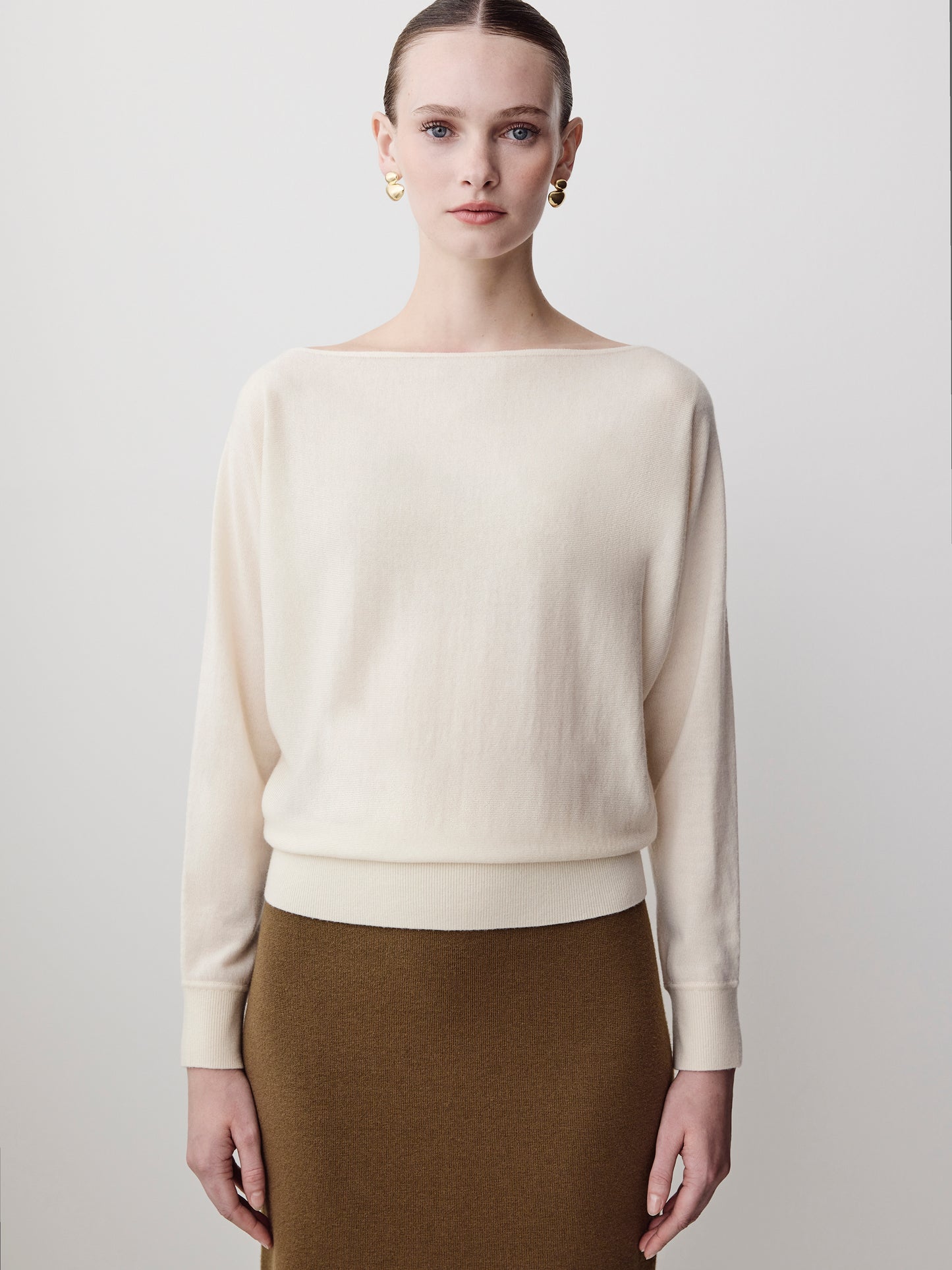 Off Shoulder Knit Sweater 100% Merino Wool