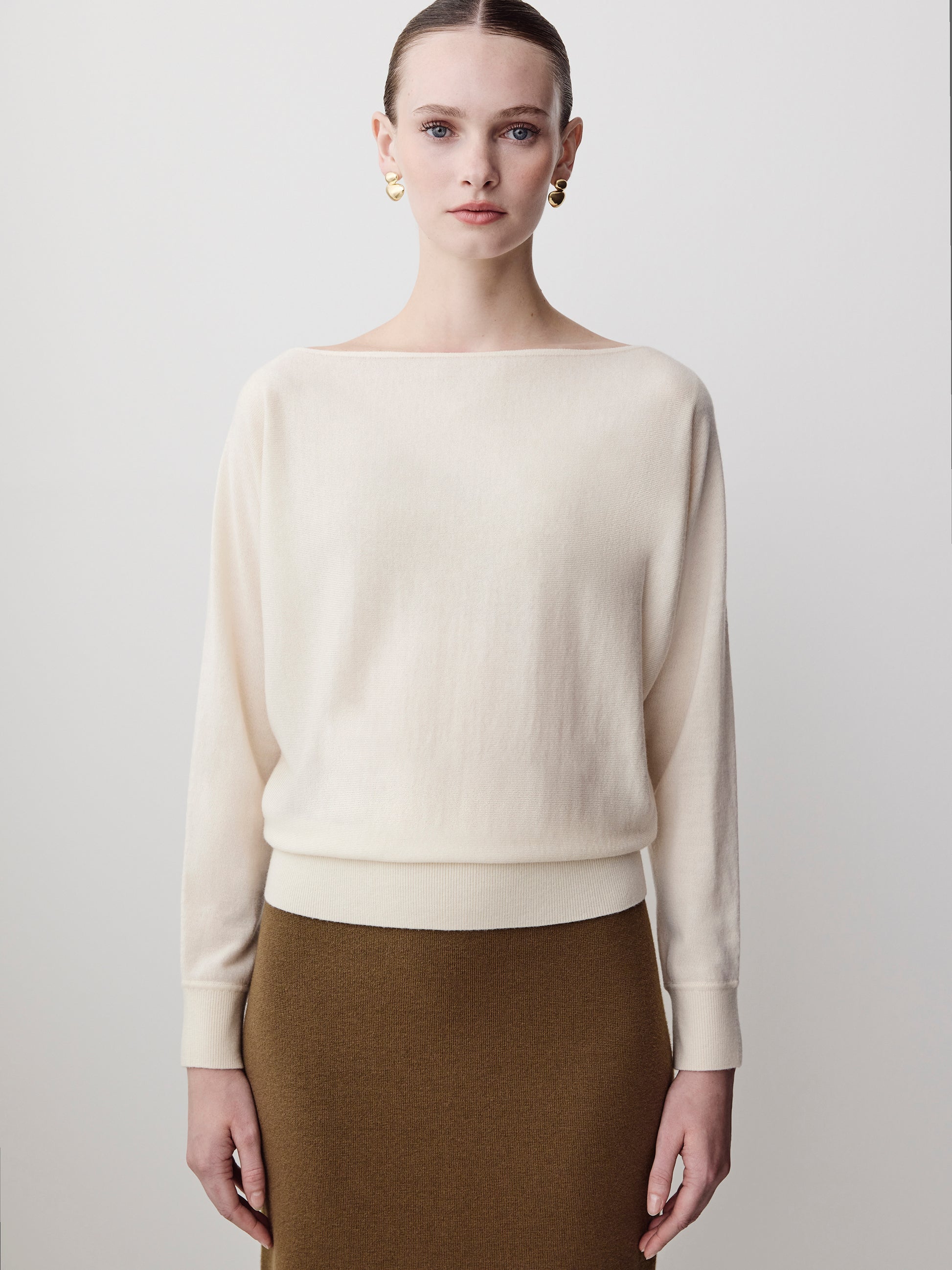 Off Shoulder Knit Sweater 100% Merino Wool