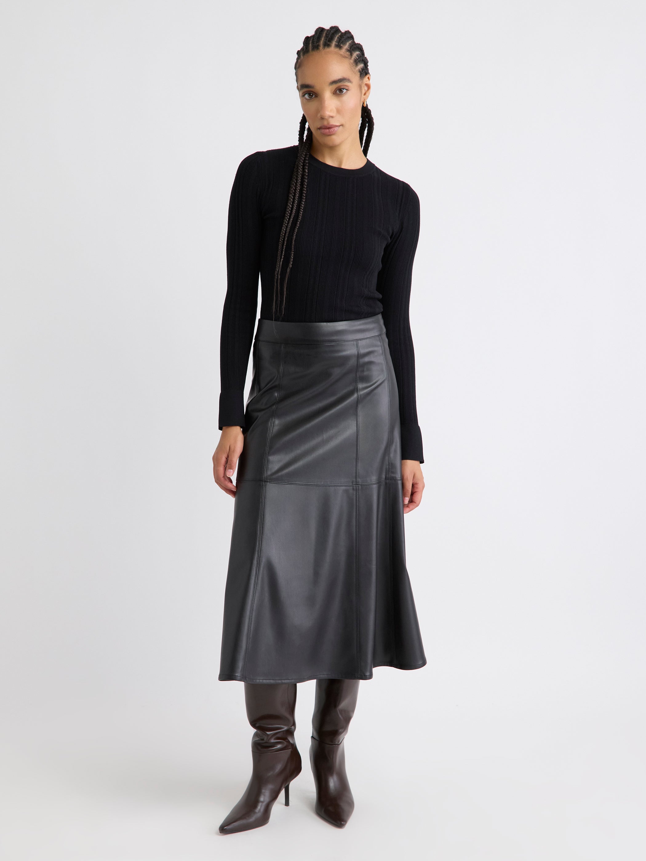 Long-Sleeve Crew-Neck Bodycon Top with Pointelle Stitches