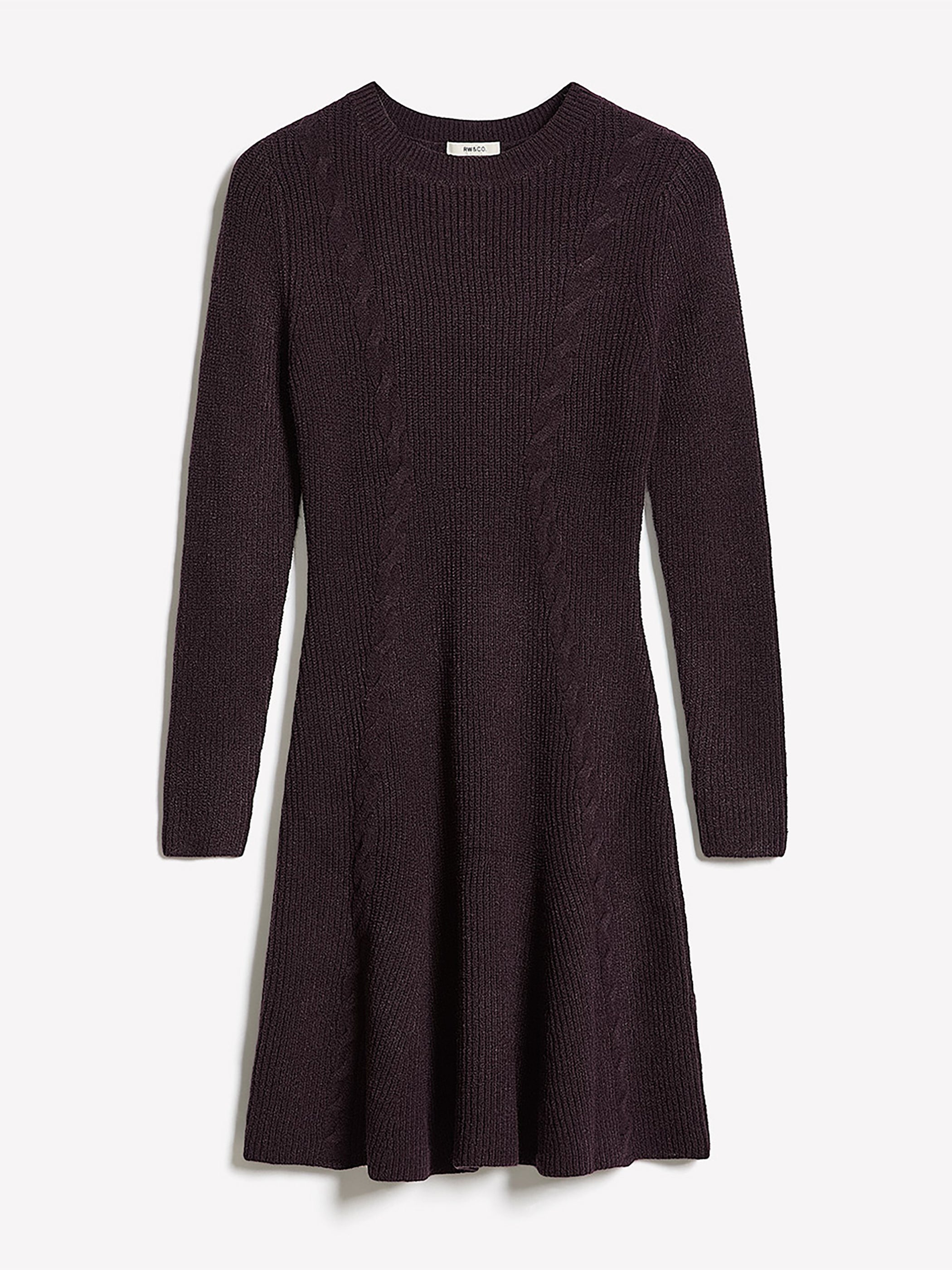 Robe Courte en Tricot Côtelé à Manches Longues et Col Rond