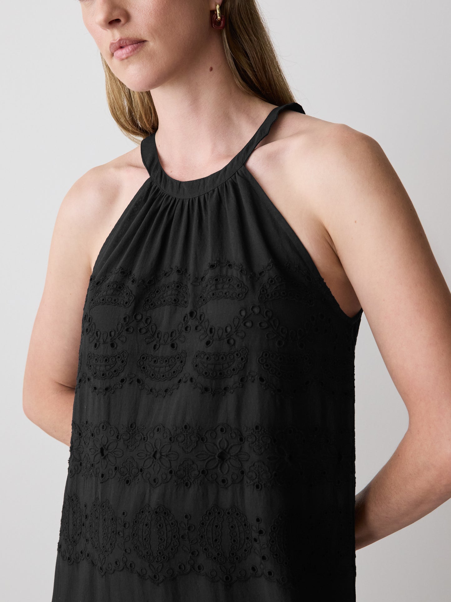 Cotton Eyelet Halter Maxi Dress