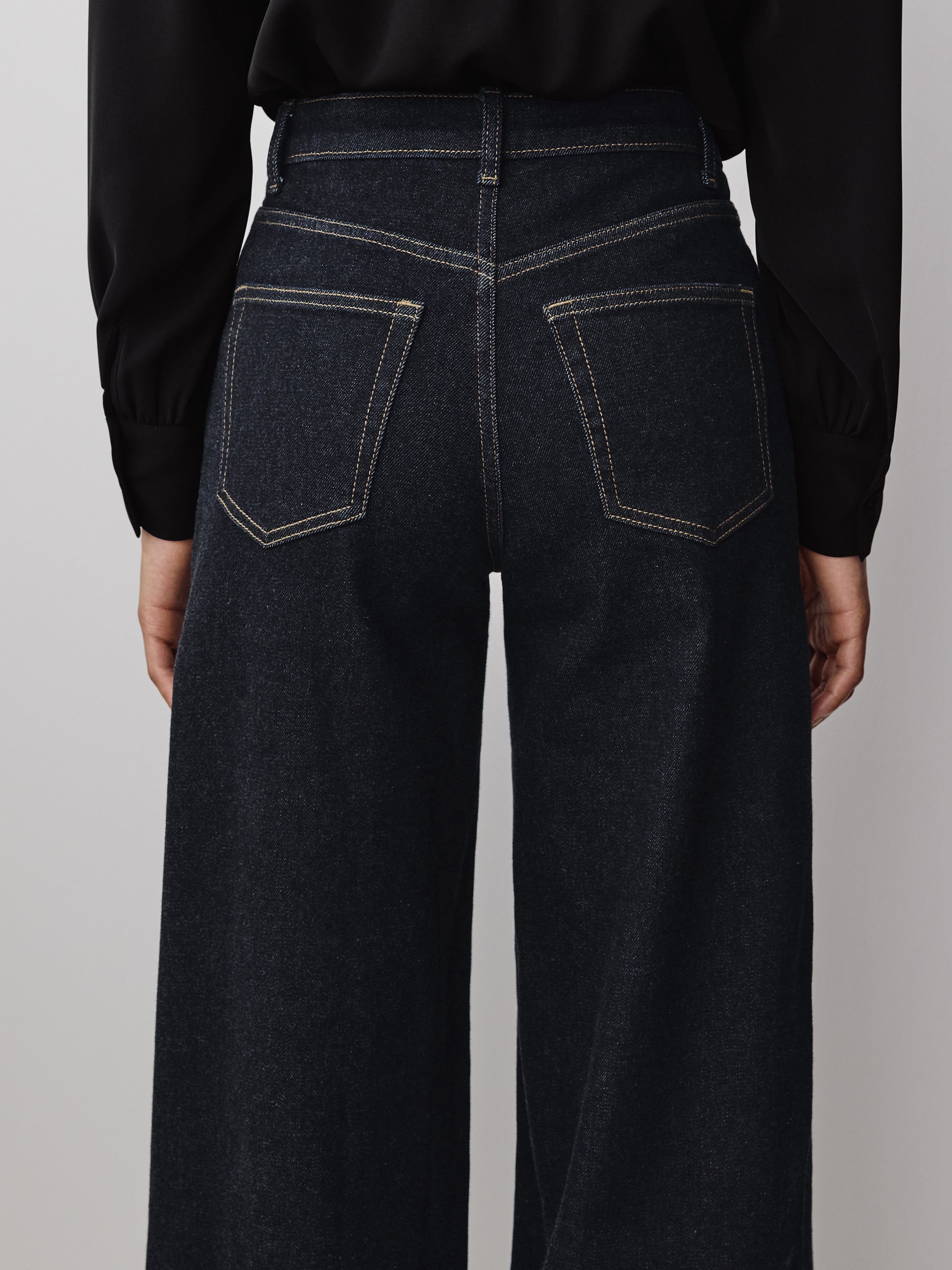 Woven Denim High Rise Ultra Wide Pant