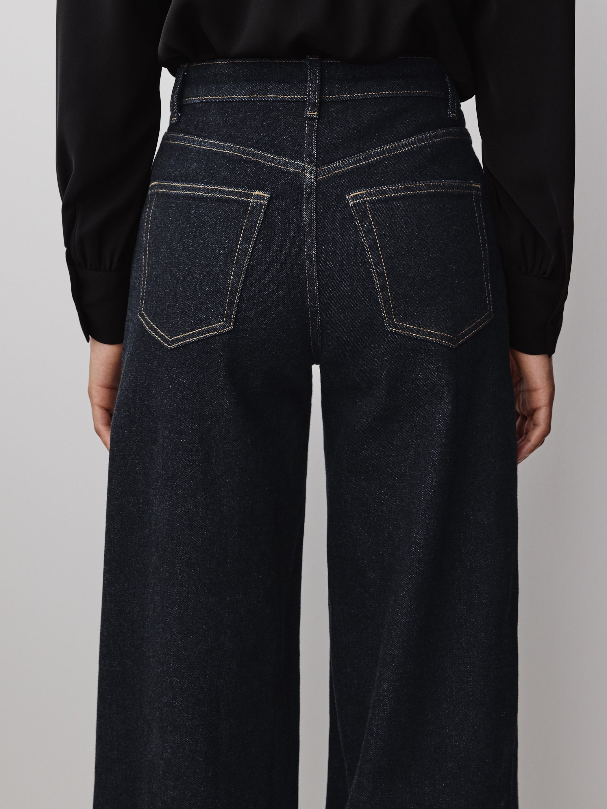 Woven Denim High Rise Ultra Wide Pant