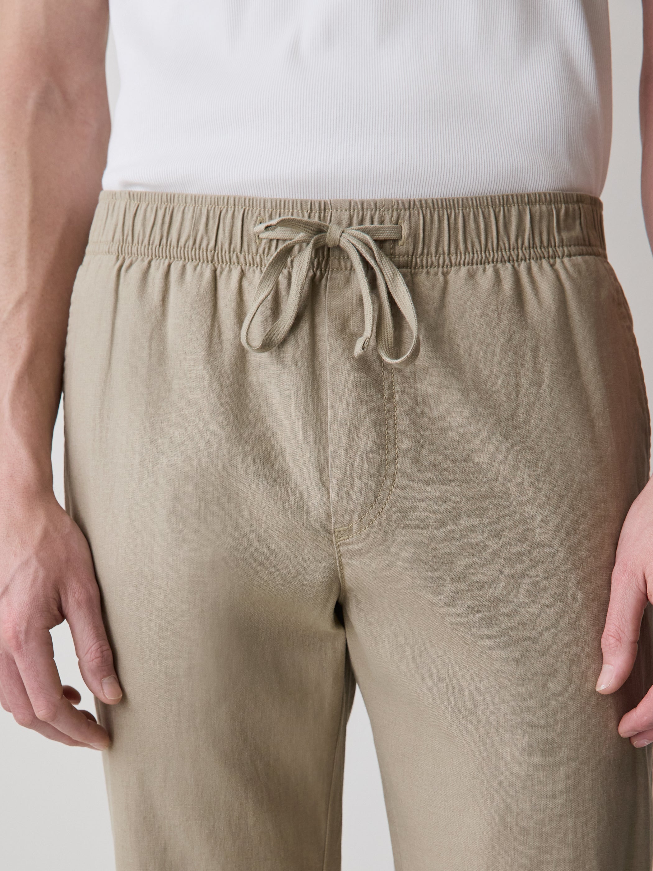 Linen-Blend Pants with Elastic Waistband and Drawstring