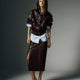 Woven High Rise Stretch PU Coated Skirt