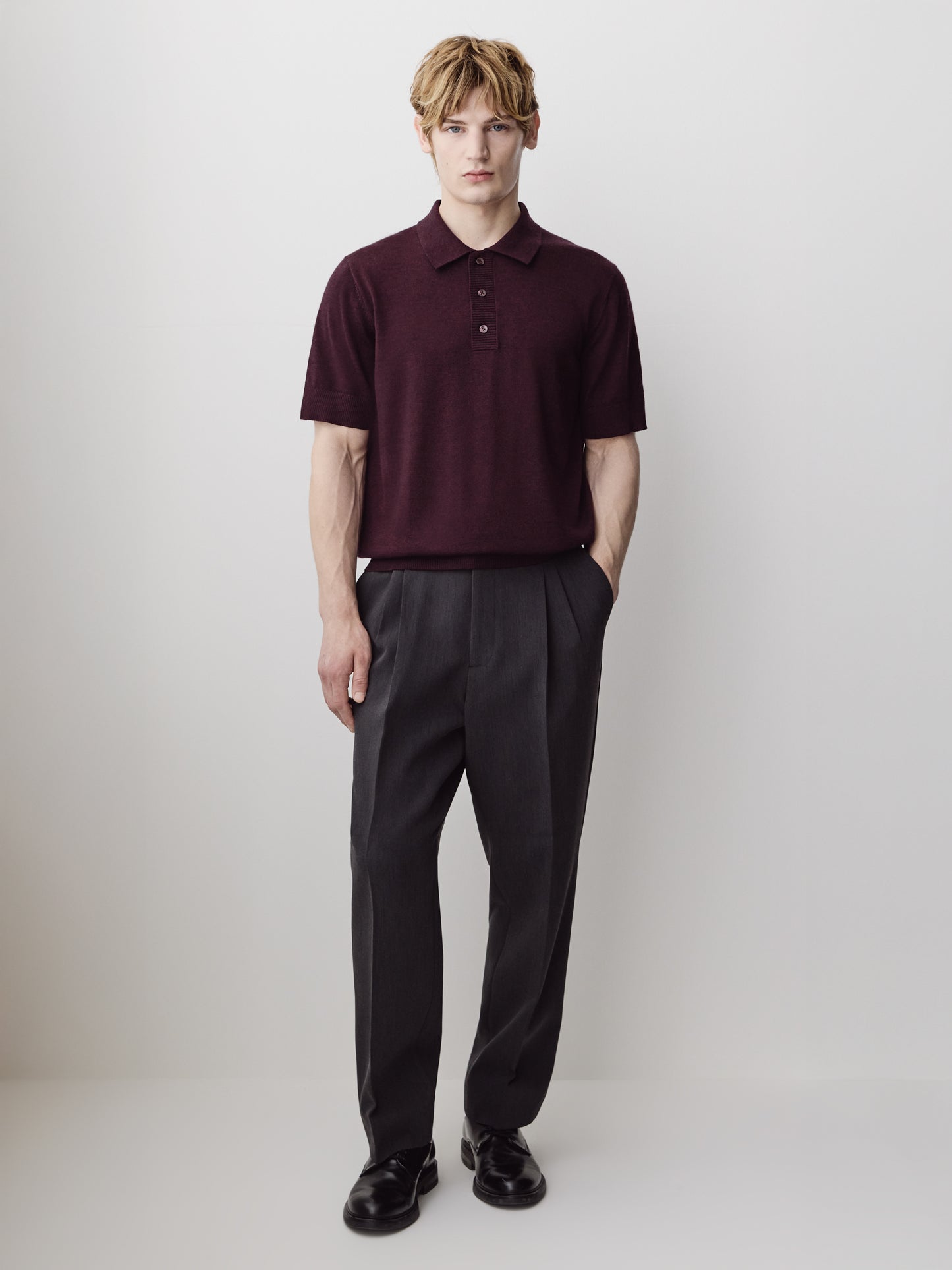 Merino Wool Polo Sweater Short Sleeve