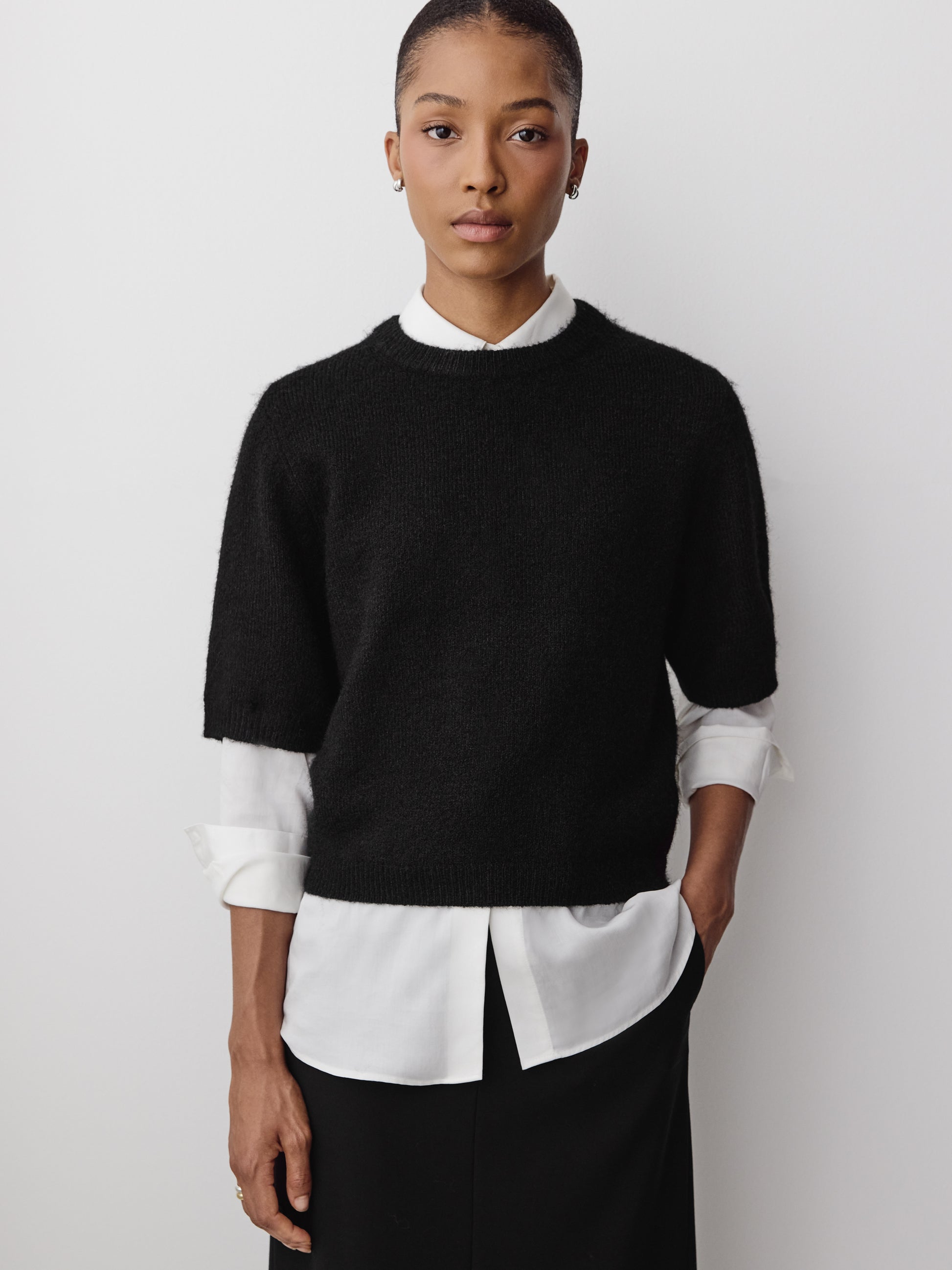 Knit Sweater Striped Hairy Short Sleeve