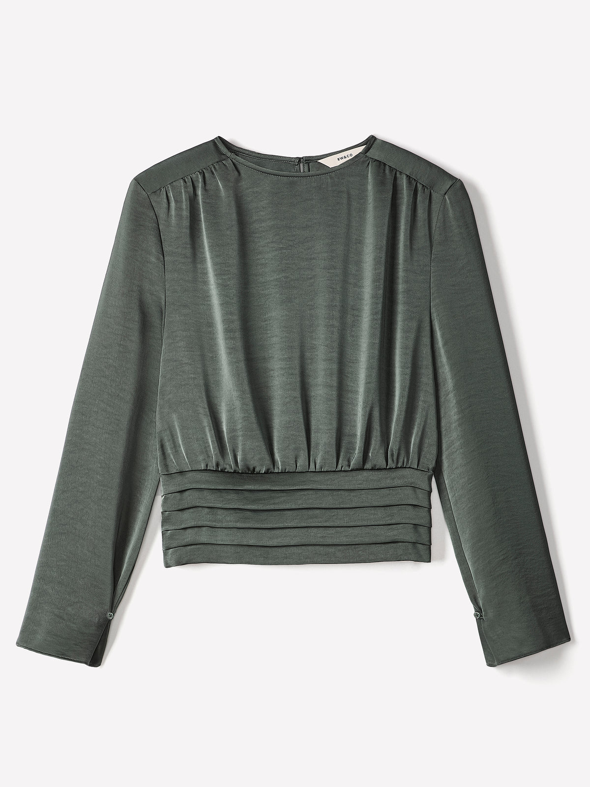 Long-Sleeve Crew-Neck Blouse with Shoulder Pads