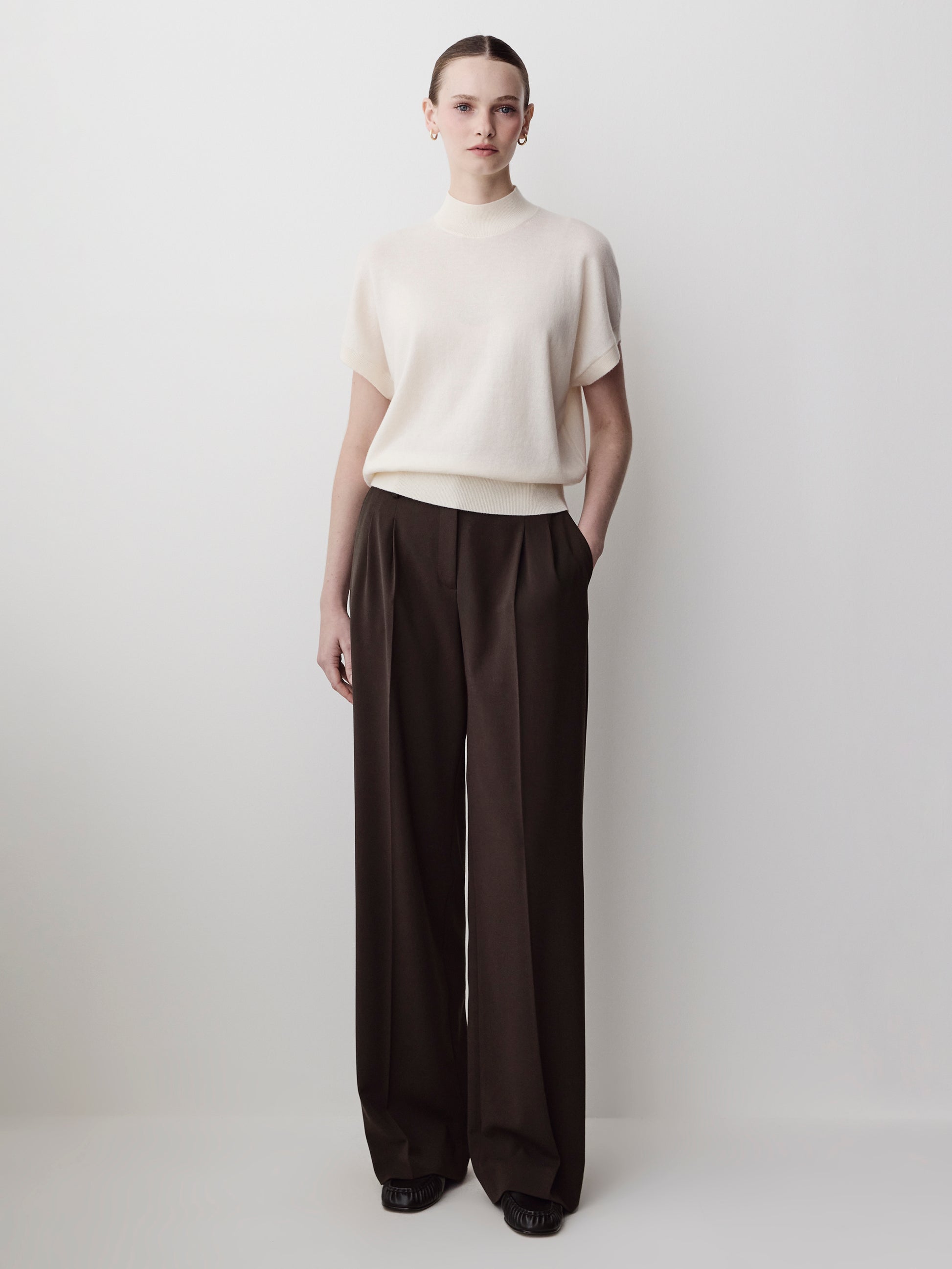 Knit Sweater Extra Fine Merino Wool Mock Neck