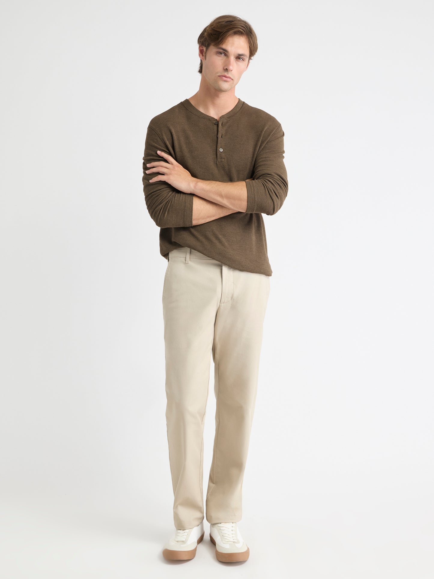 Long-Sleeve Henley Waffled Tee