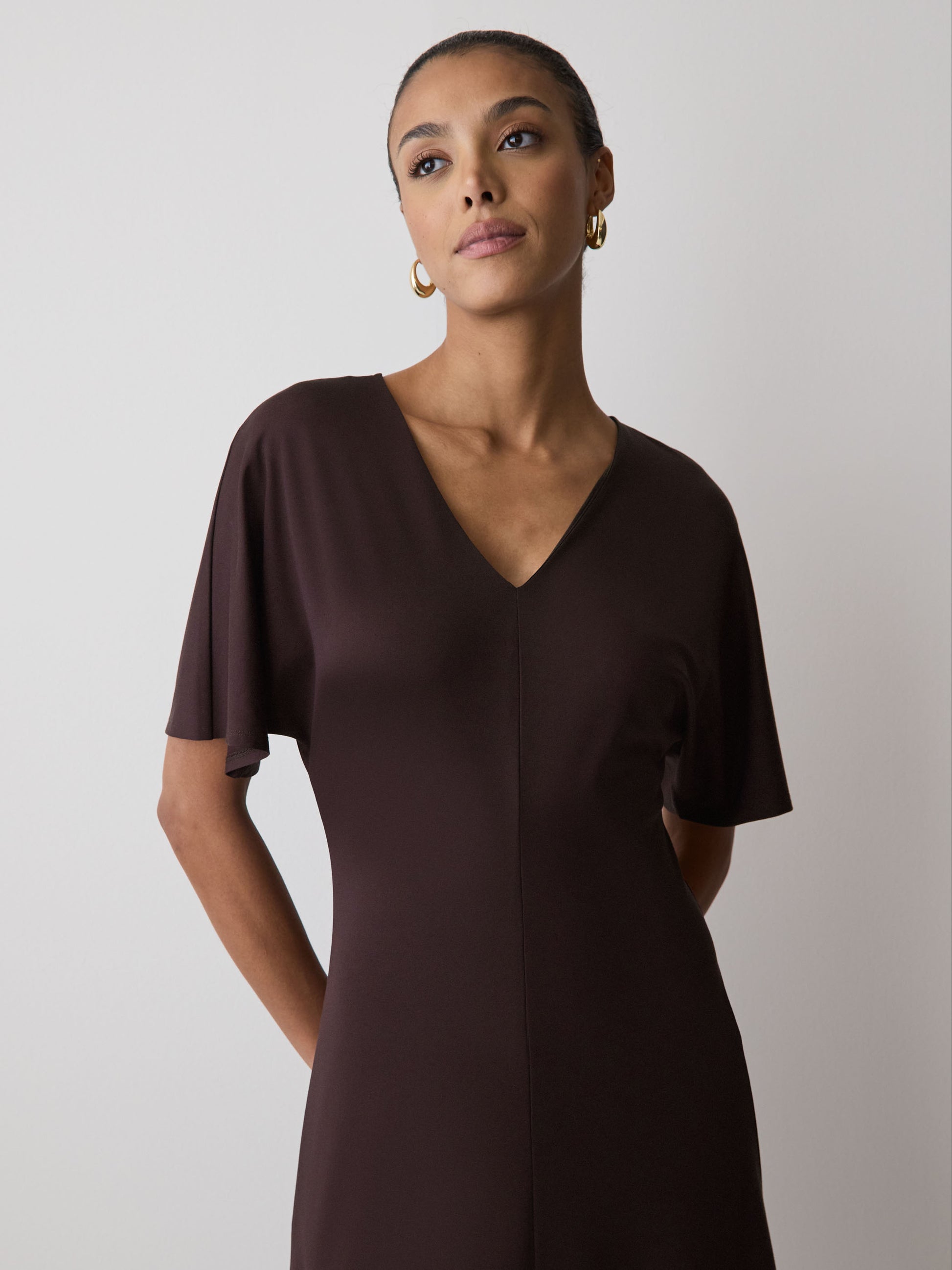 Short-Sleeve V-Neck Midi Dress