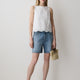 Woven Denim High Rise Mid Thigh Shorts