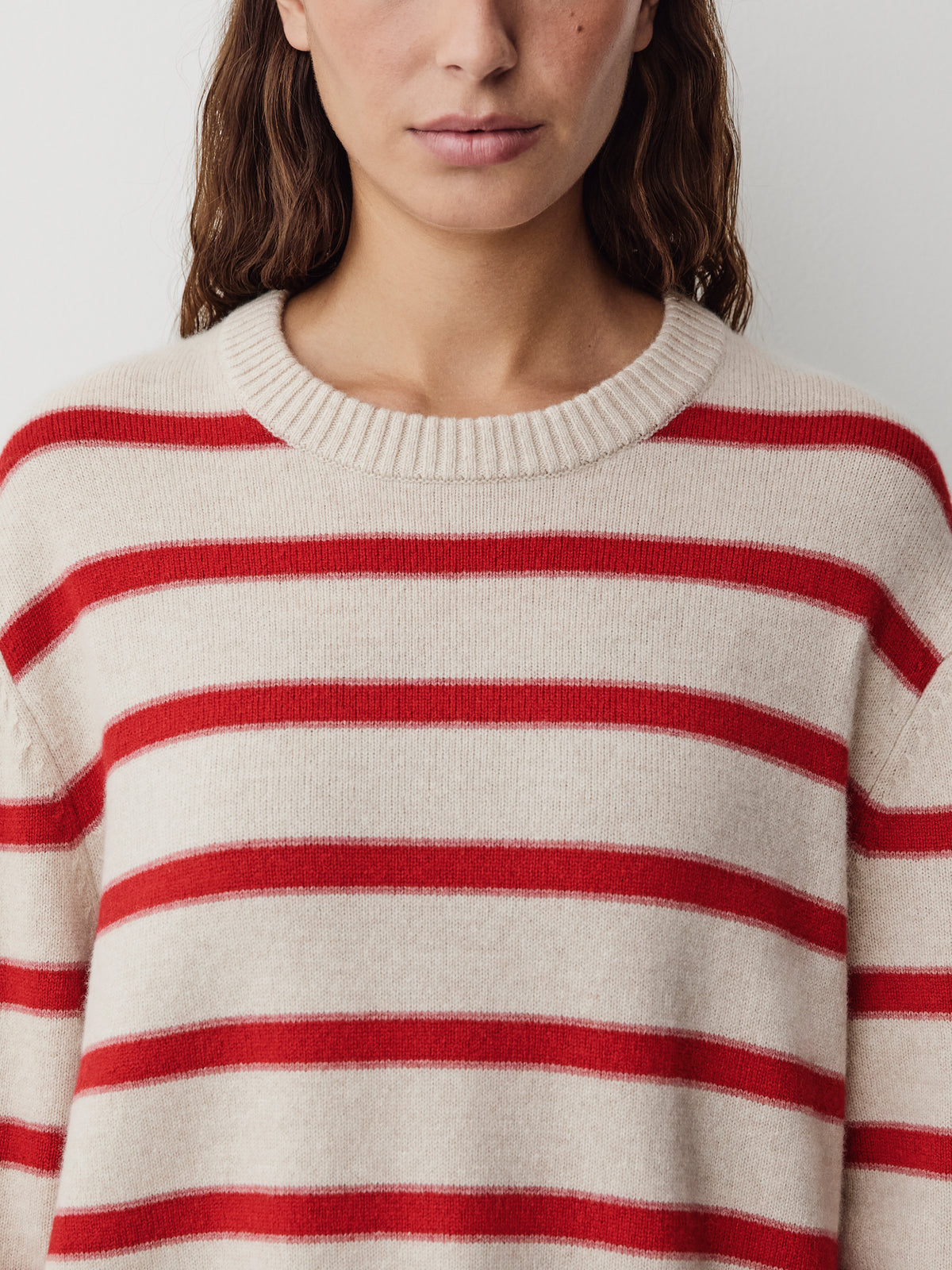 Mens Lambswool Crew Neck Knit Sweater with Stripe