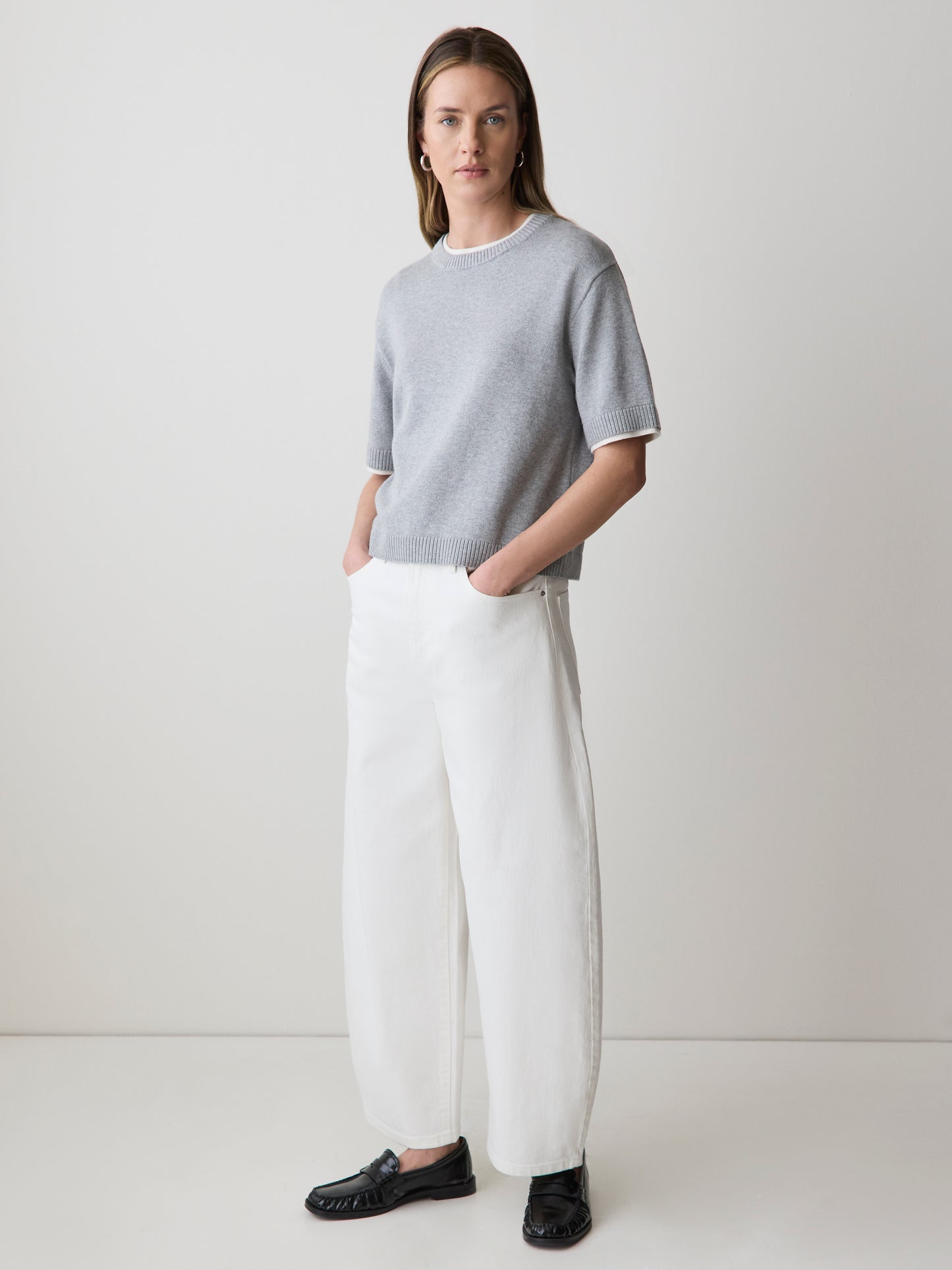 Wool-Blend Short-Sleeve Crew-Neck Sweater