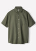 Mens Woven Linen Blend Shirt Regular Fit Short Sleeve