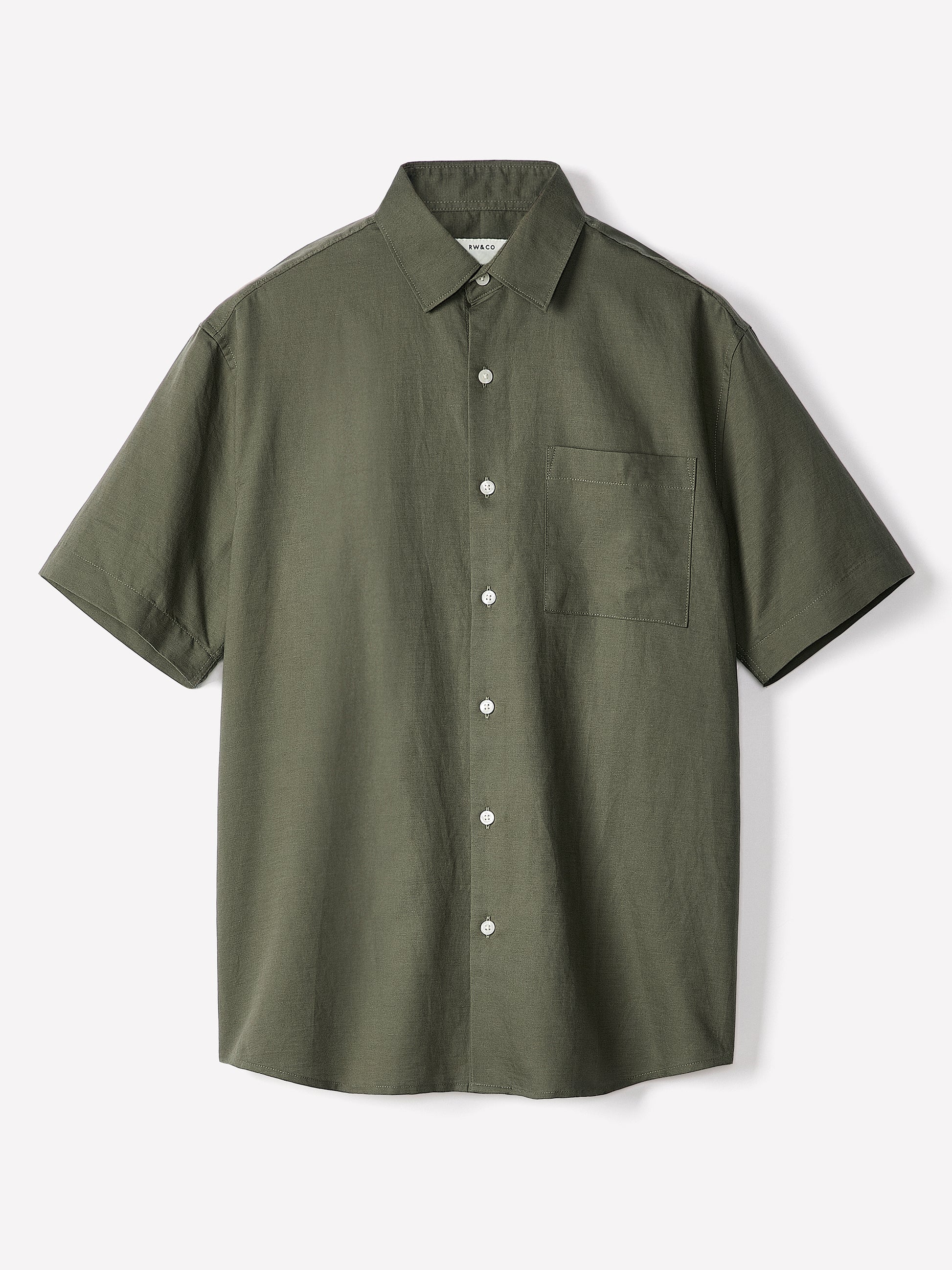 Mens Woven Linen Blend Shirt Regular Fit Short Sleeve