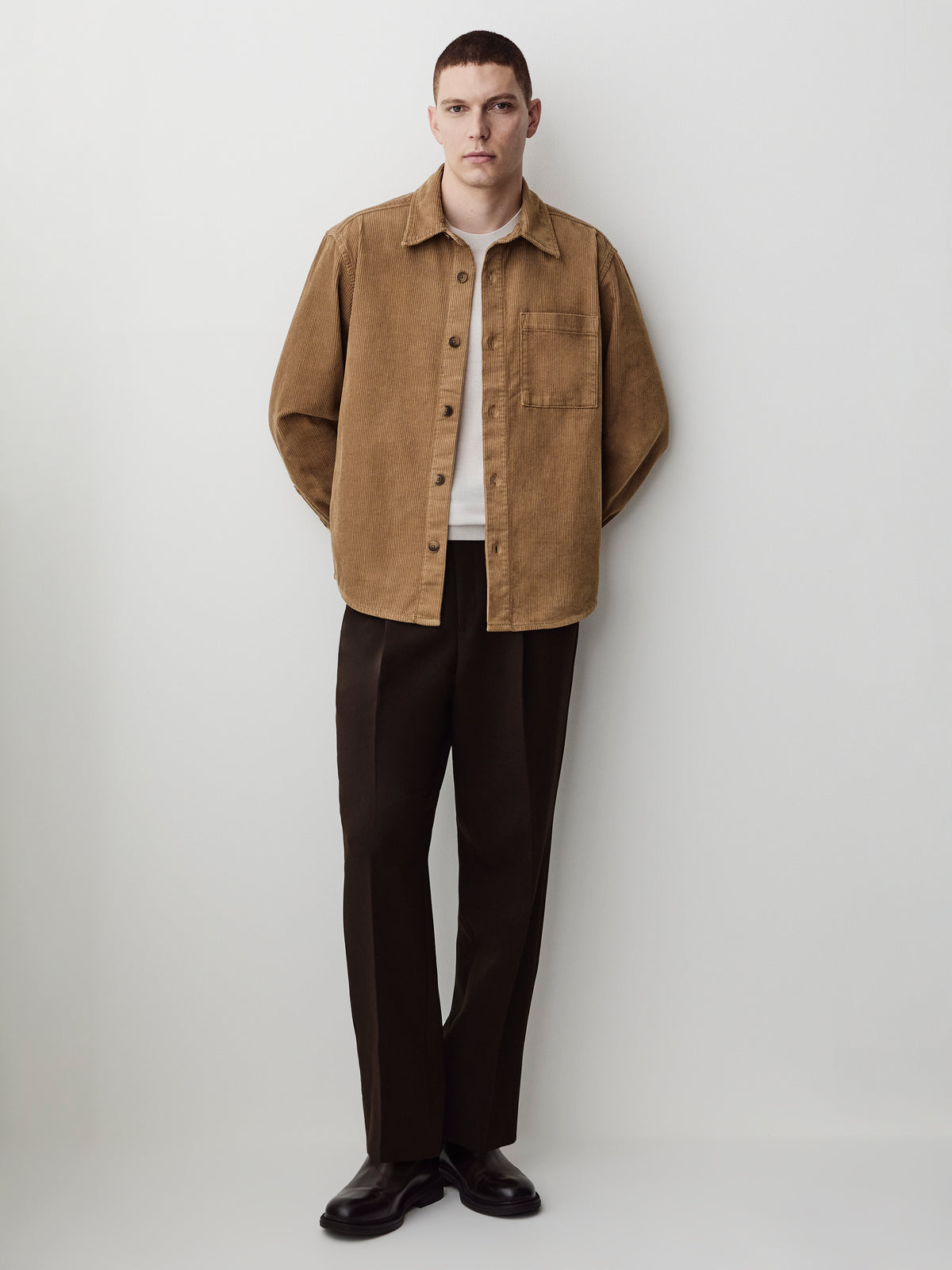 Woven Cotton Tailored Collar Overshirt