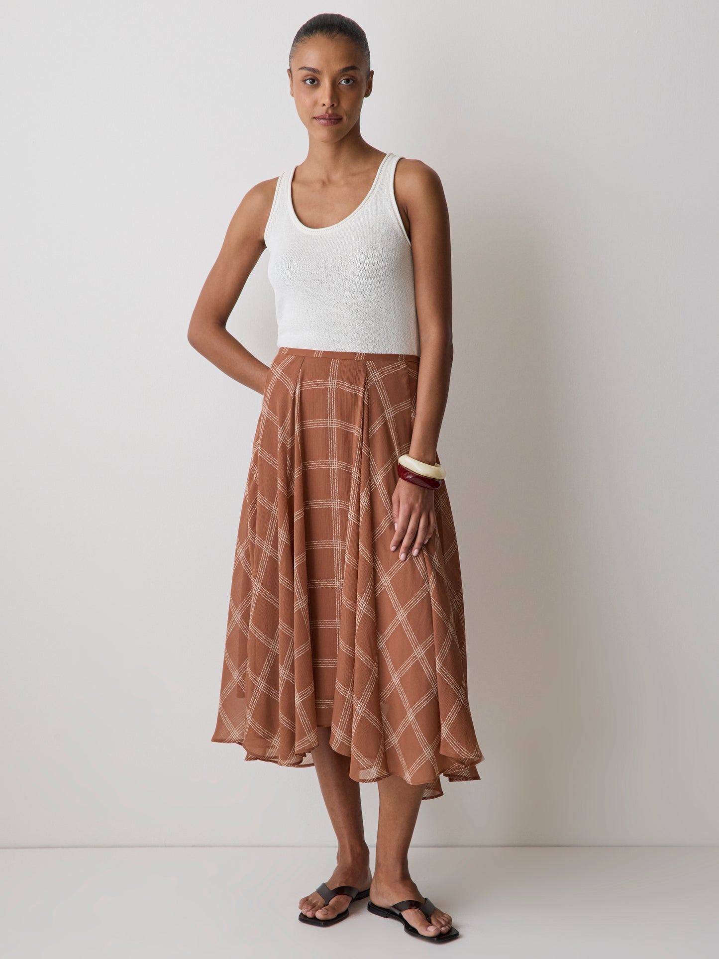 Woven Flare Midi Skirt Lyocell Panel