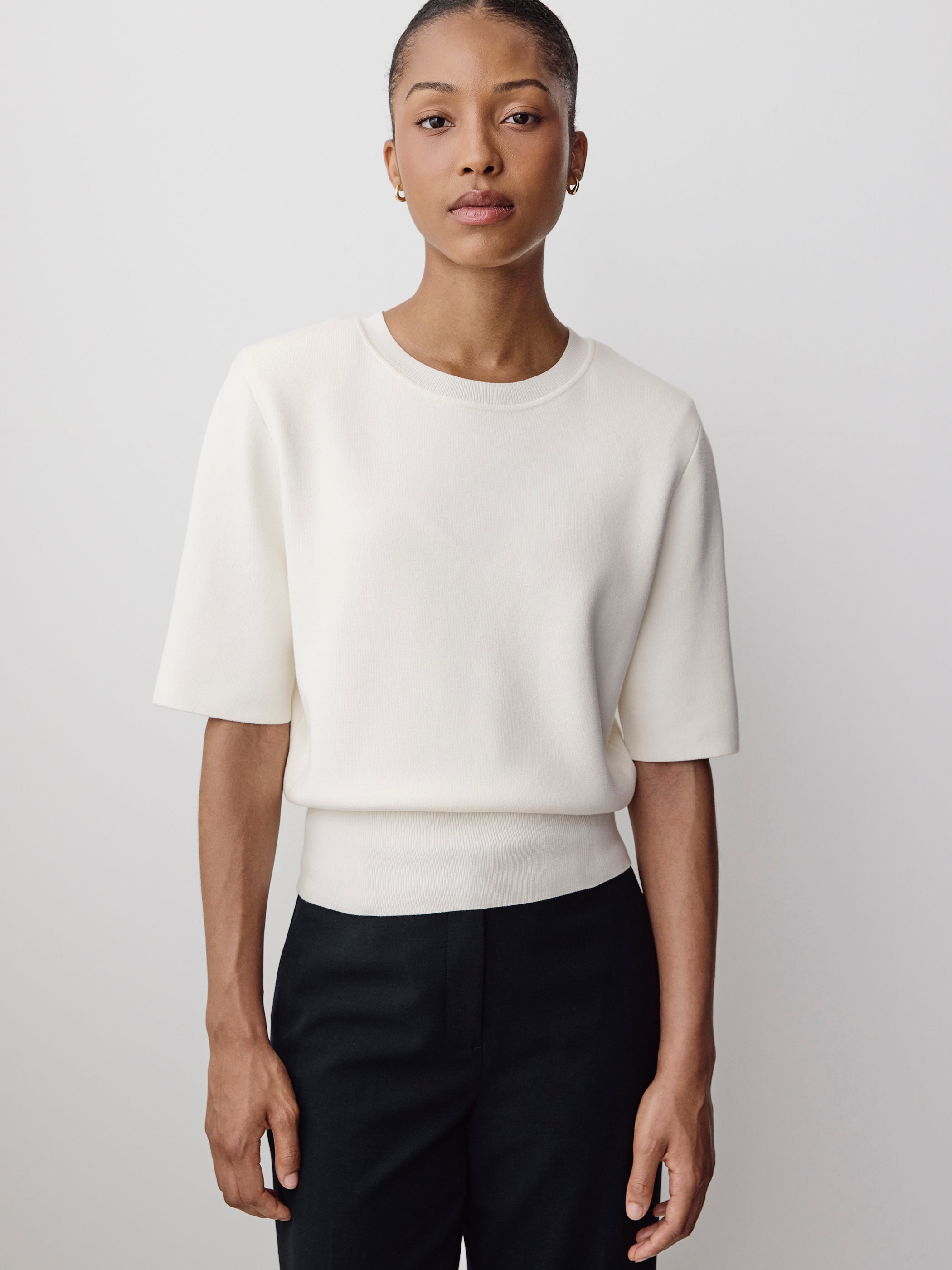 Knit Sweater with Shoulder Pads, Viscose Nylon Blend