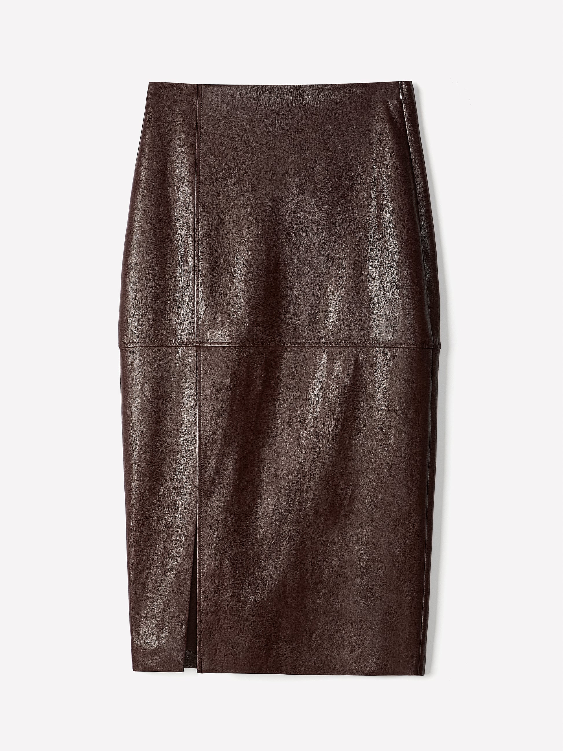 Woven High Rise Stretch PU Coated Skirt
