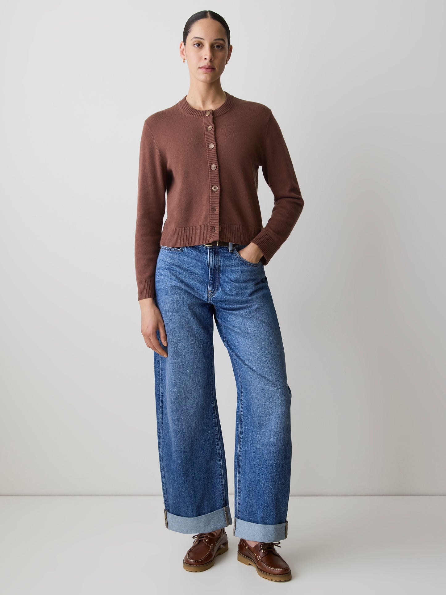 Wool-Blend Long-Sleeve Crew-Neck Cardigan