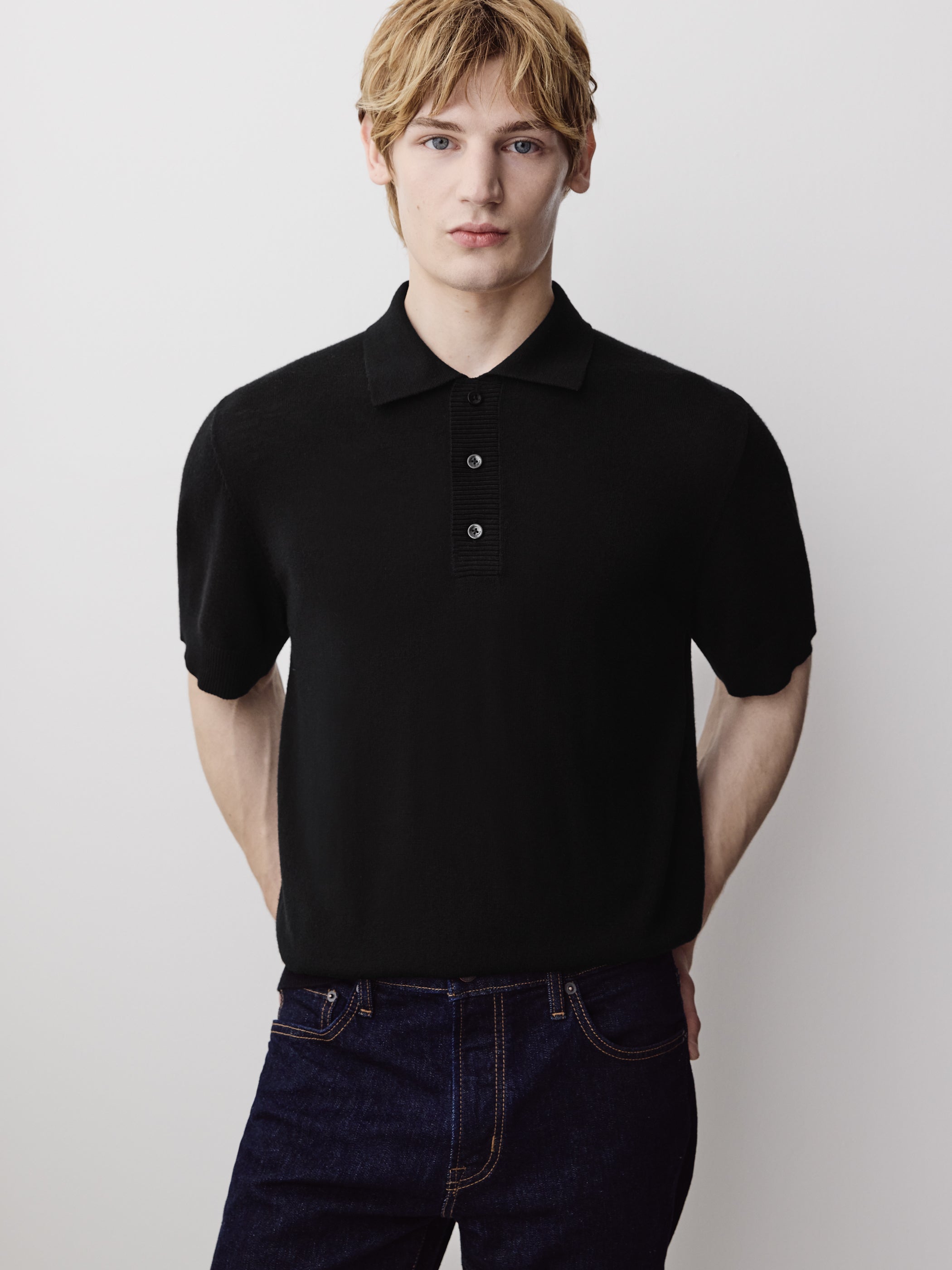 Merino Wool Polo Sweater Short Sleeve