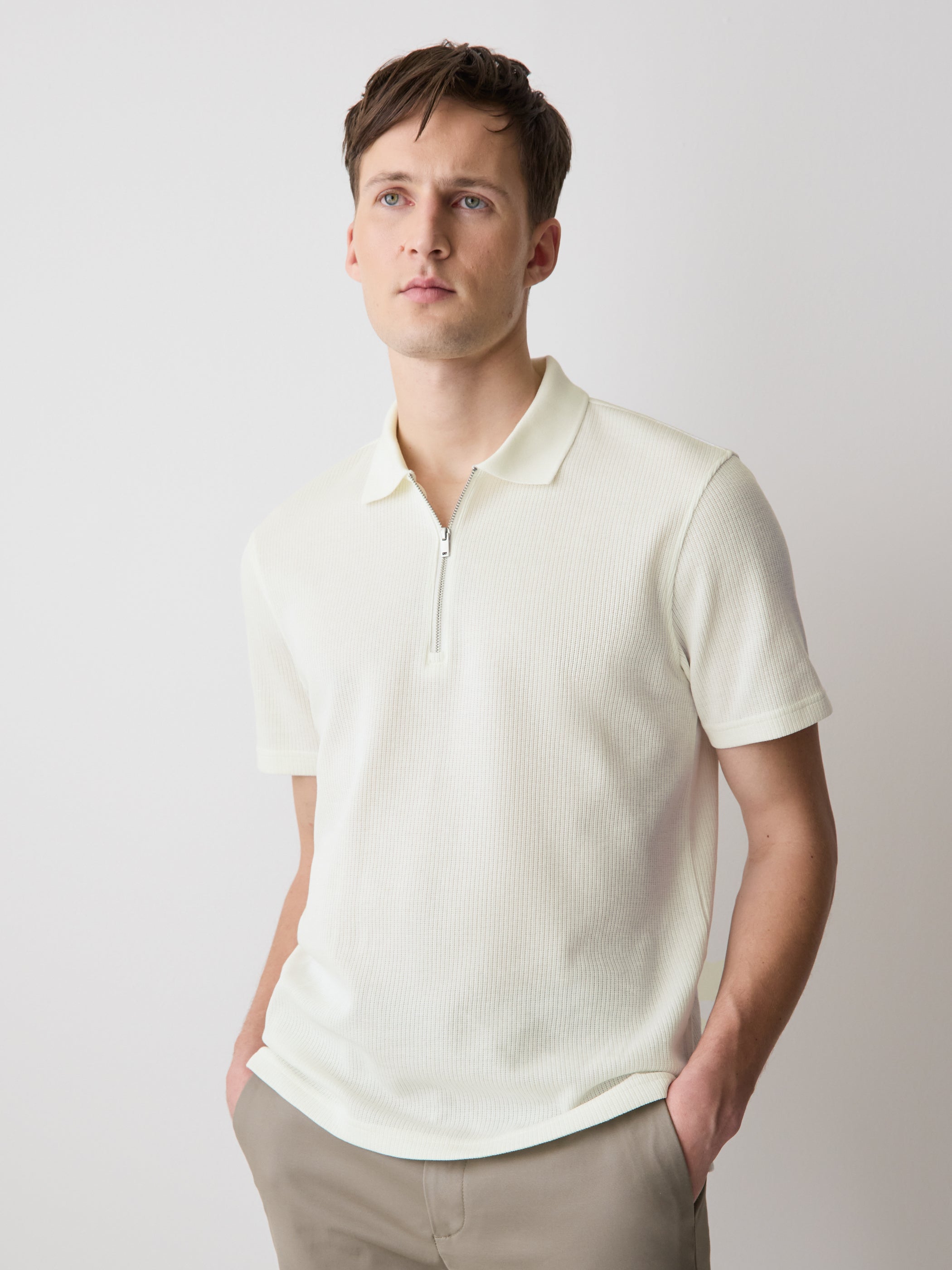 Men's Short-Sleeve Ribbed Half-Zip Polo Shirt – RW&CO