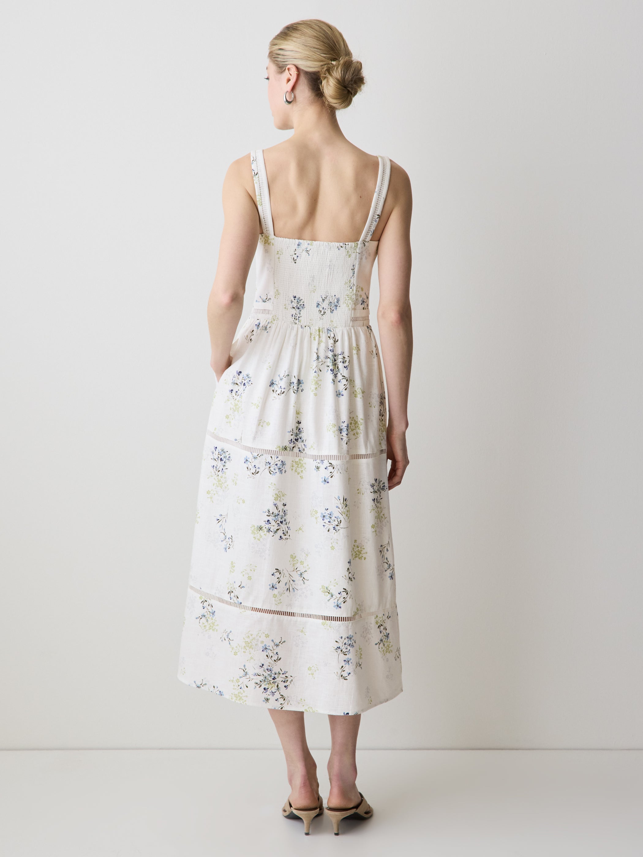 Sleeveless Square-Neck Linen-Blend Midi Dress