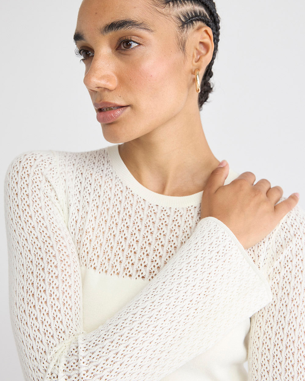 Long-Sleeve Crew-Neck Sweater with Fancy-Stitch Yoke