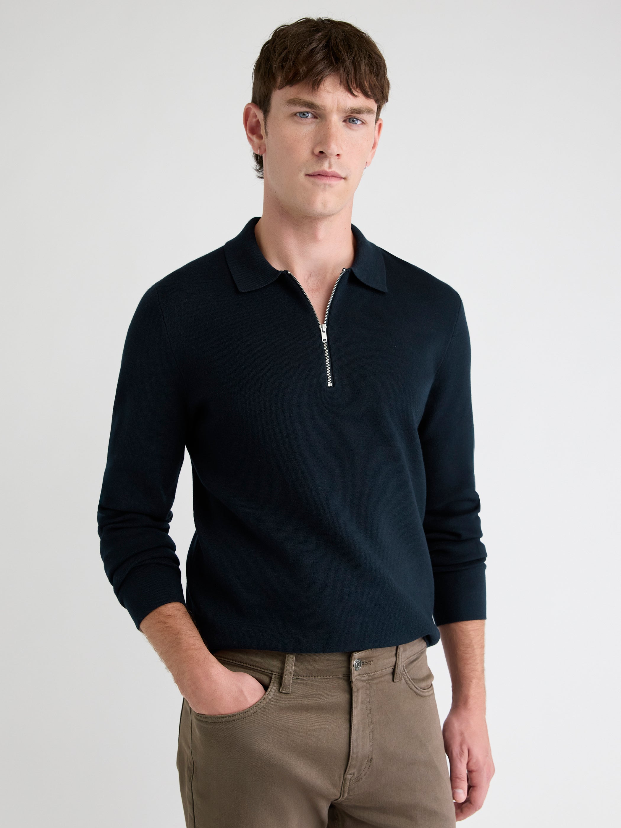 Long-Sleeve Half-Zip Polo Sweater