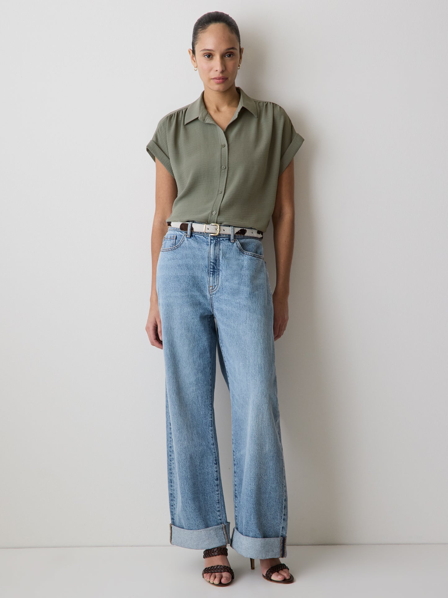 Short-Sleeve Buttoned-Down Blouse