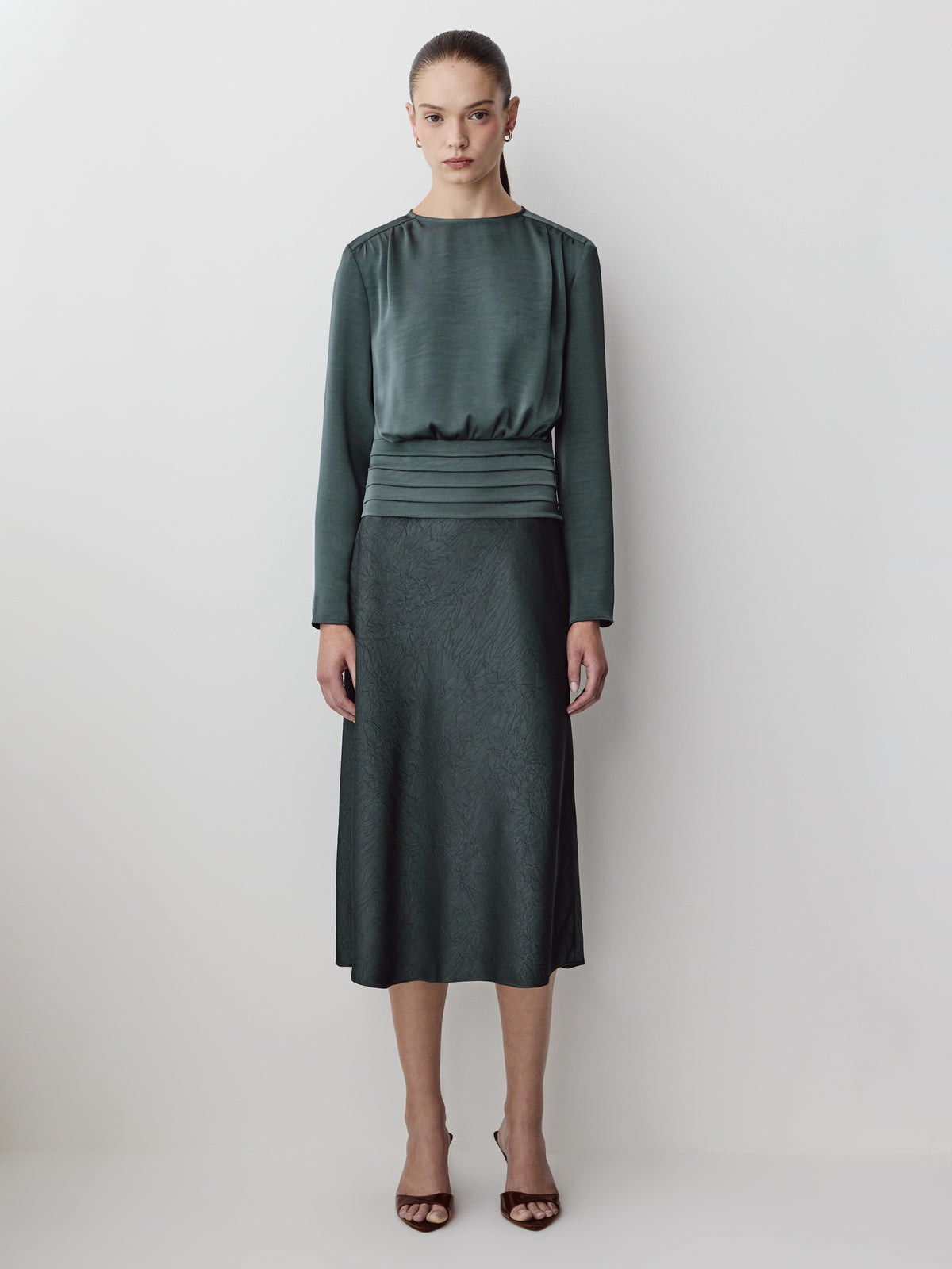 Satin Flare Midi Skirt