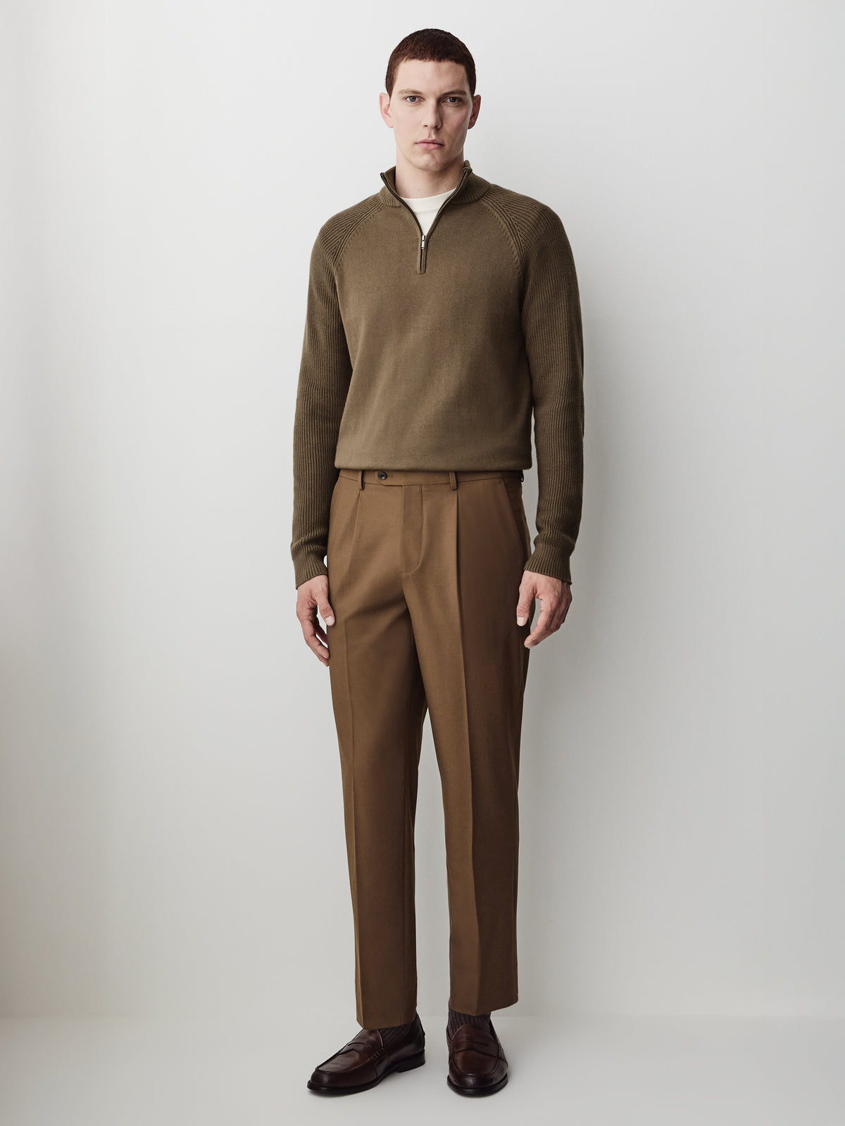 Wool-Blend Tapered-Leg Pleated Dress Pant