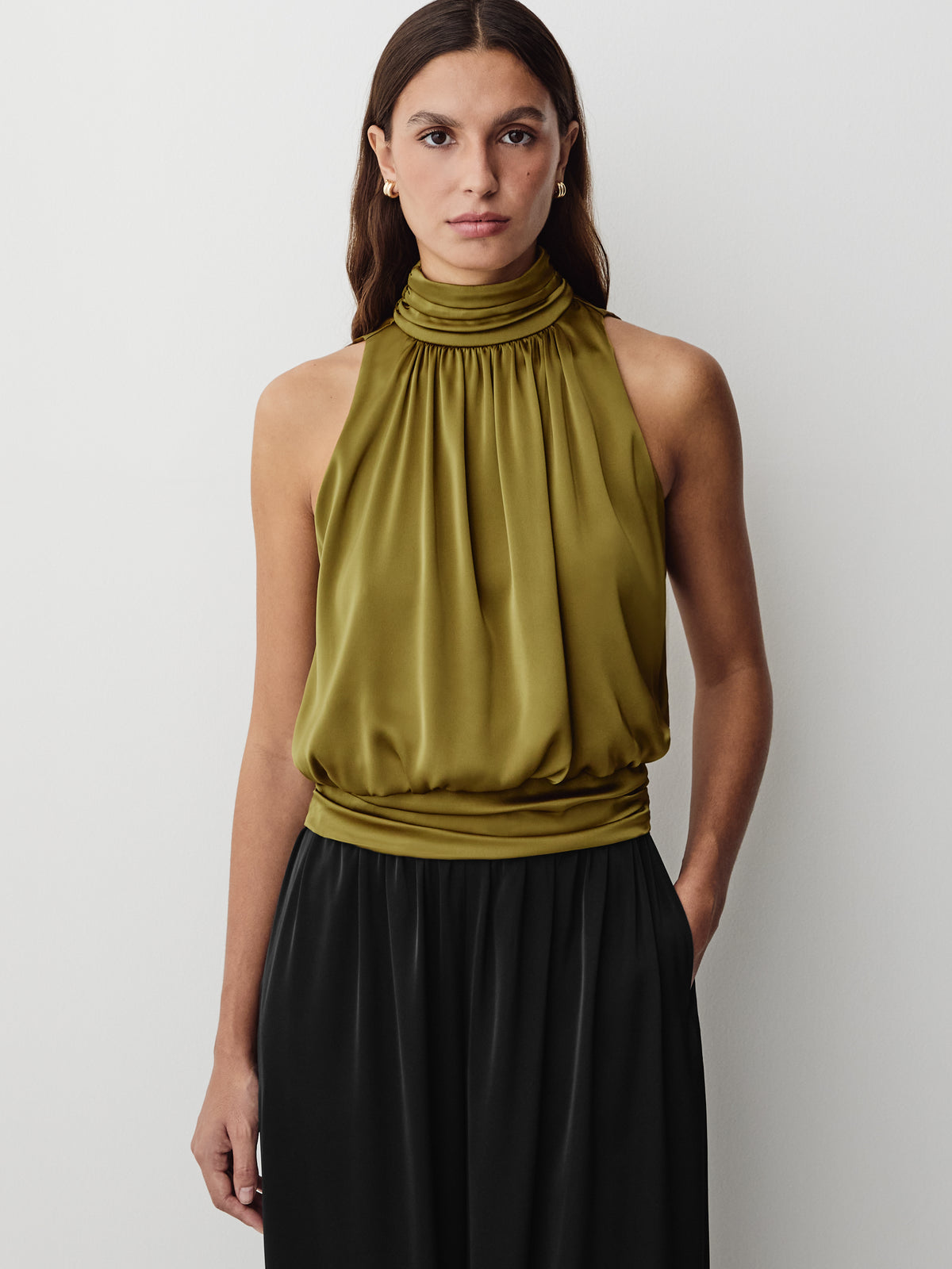 Satin Sleeveless Halter Blouse