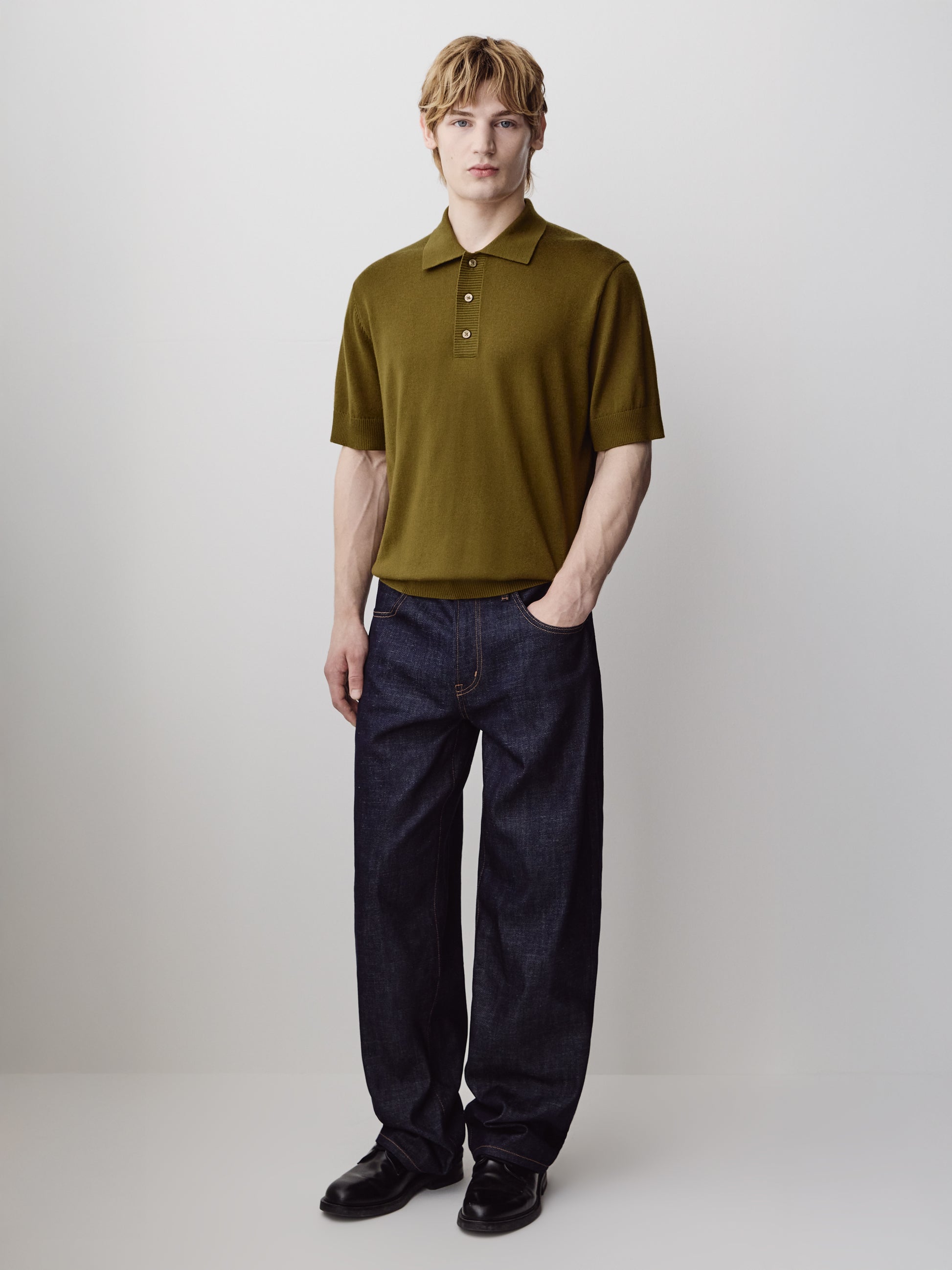 Merino Wool Polo Sweater Short Sleeve