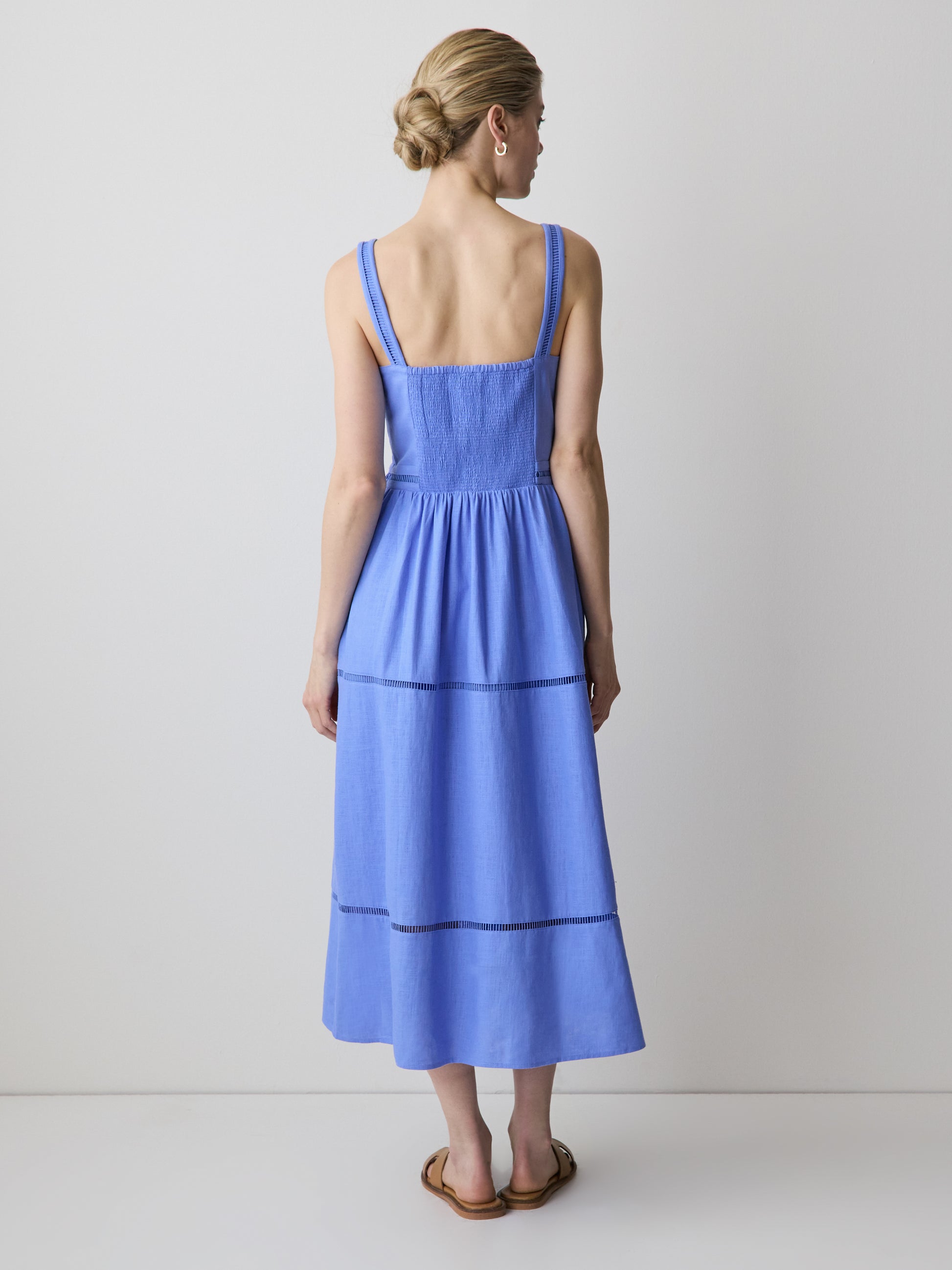 Sleeveless Square-Neck Linen-Blend Midi Dress