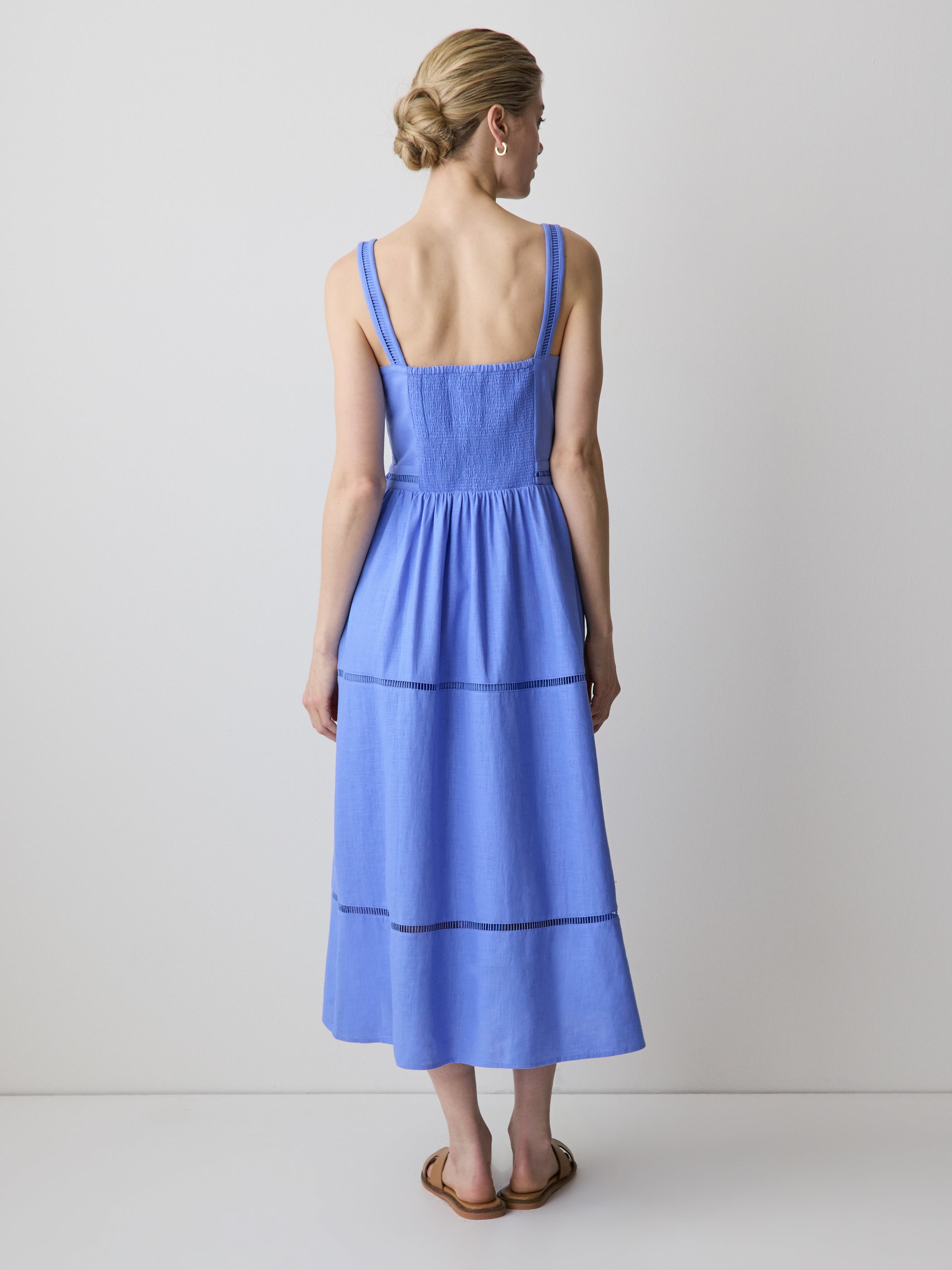 Woven Linen Blend Strappy Midi Dress