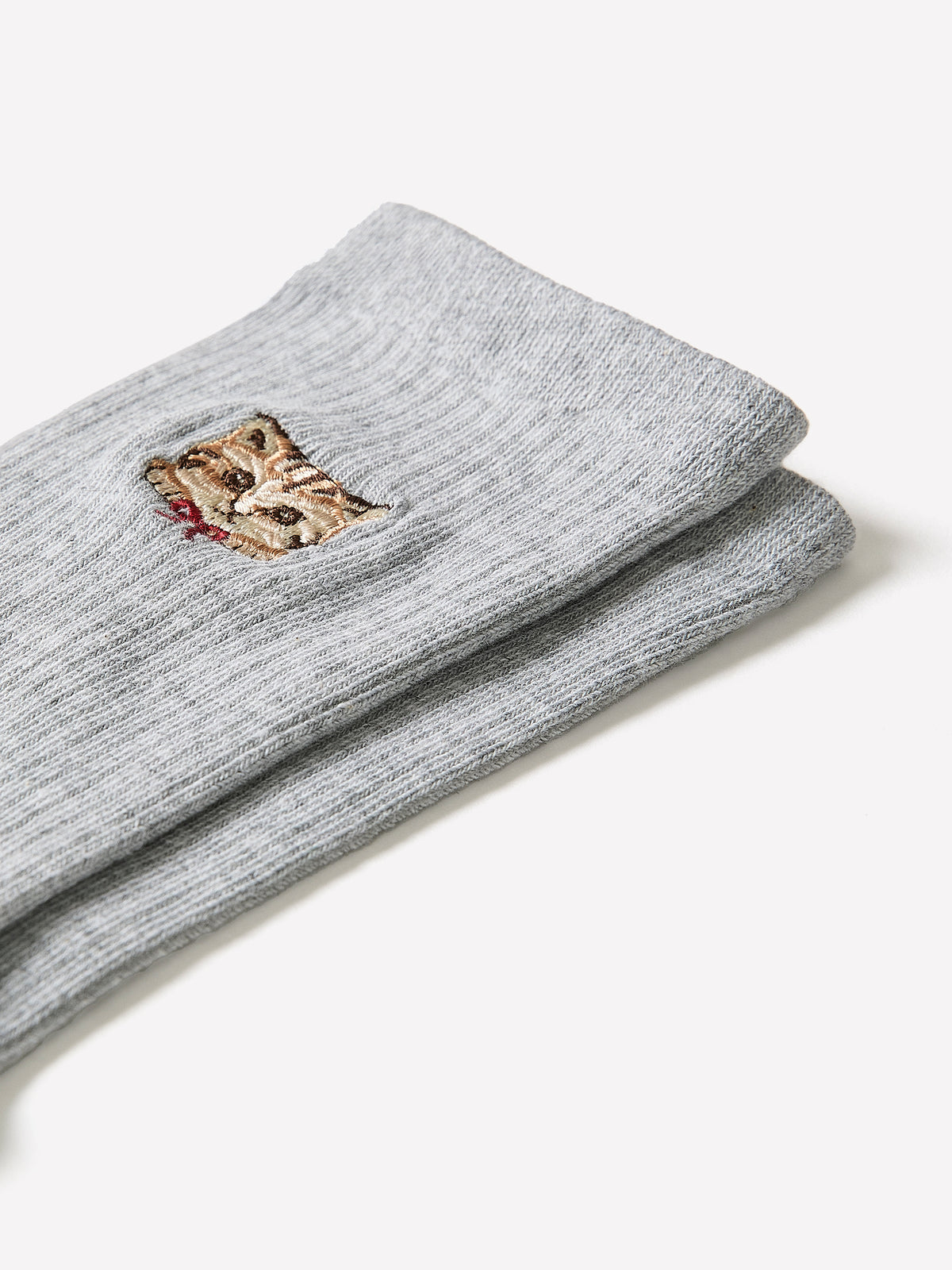 Crew Socks with Embroidered Cat Design, Cotton Blend