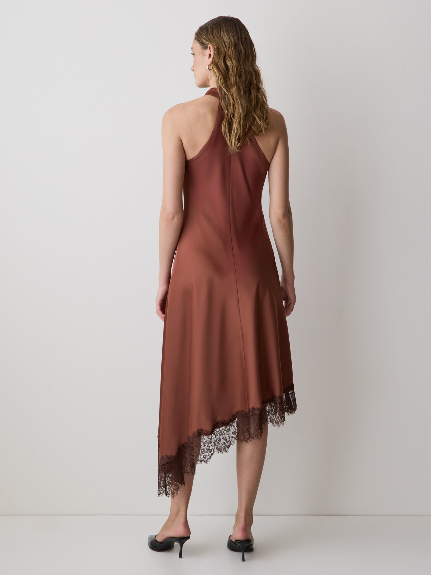 Sleeveless Cowl-Neck Dress with Asymmetrical Hem
