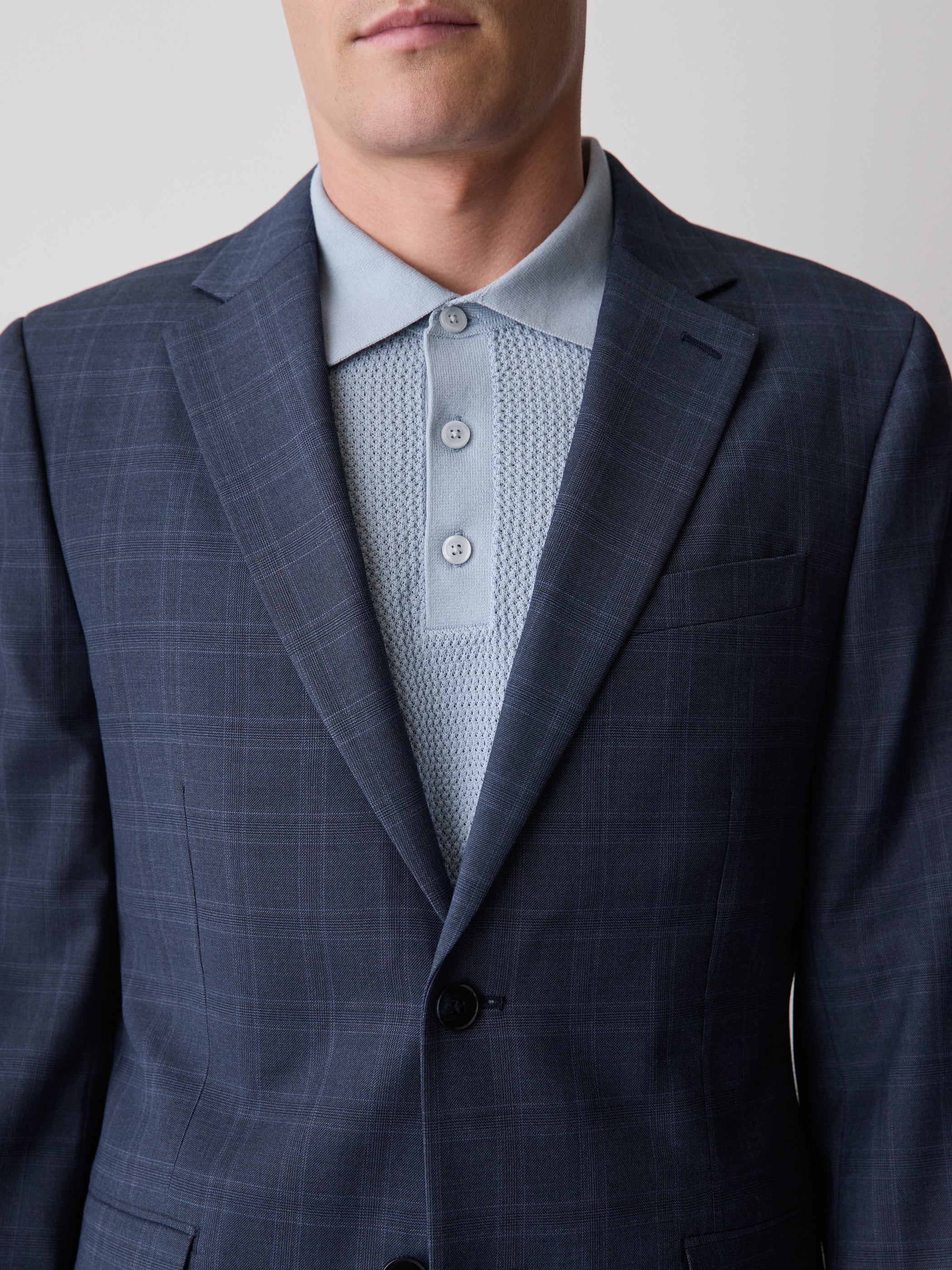 Slim Fit Blue Check Woven Blazer