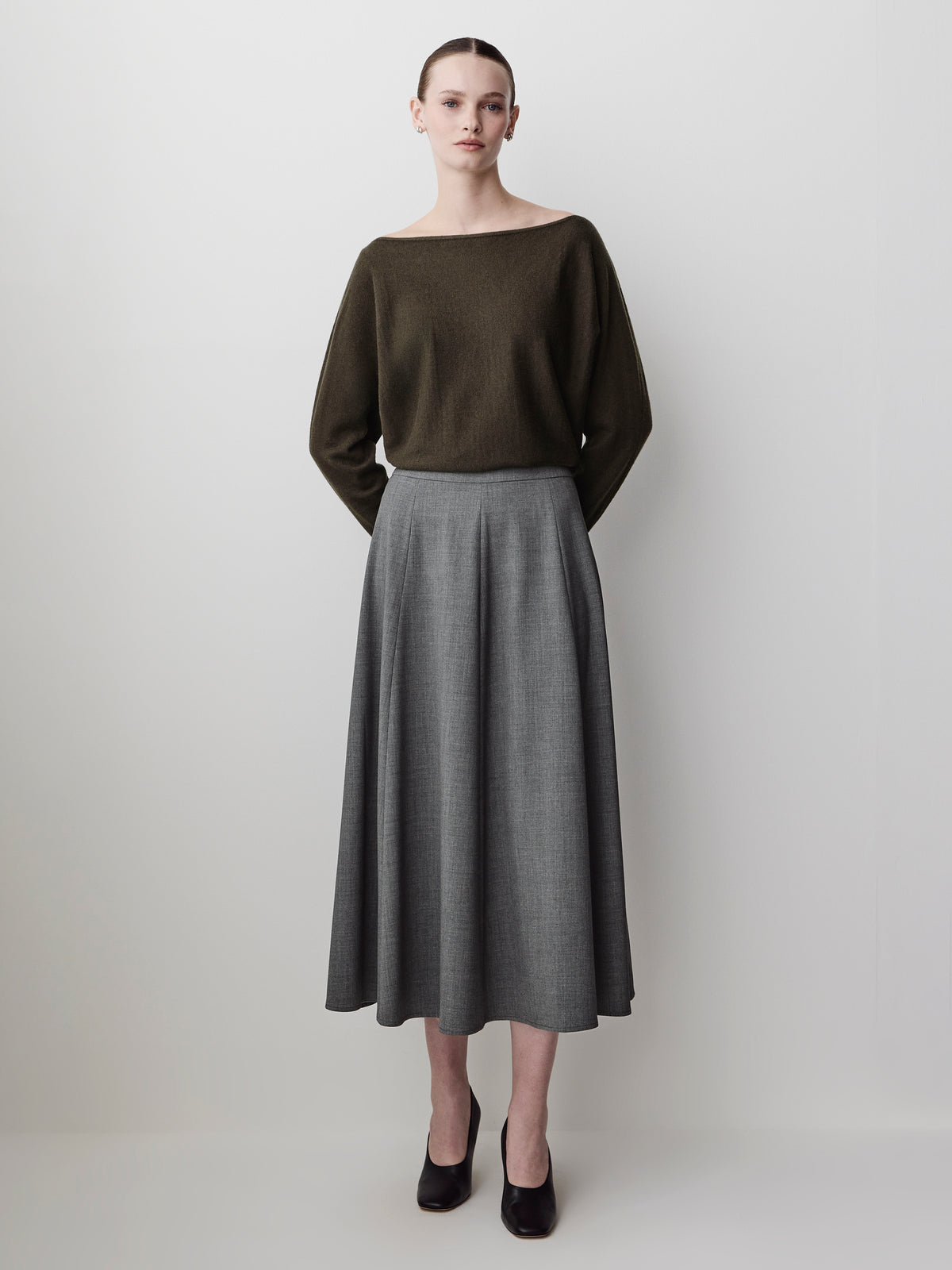 Woven High Rise Maxi Flared Skirt