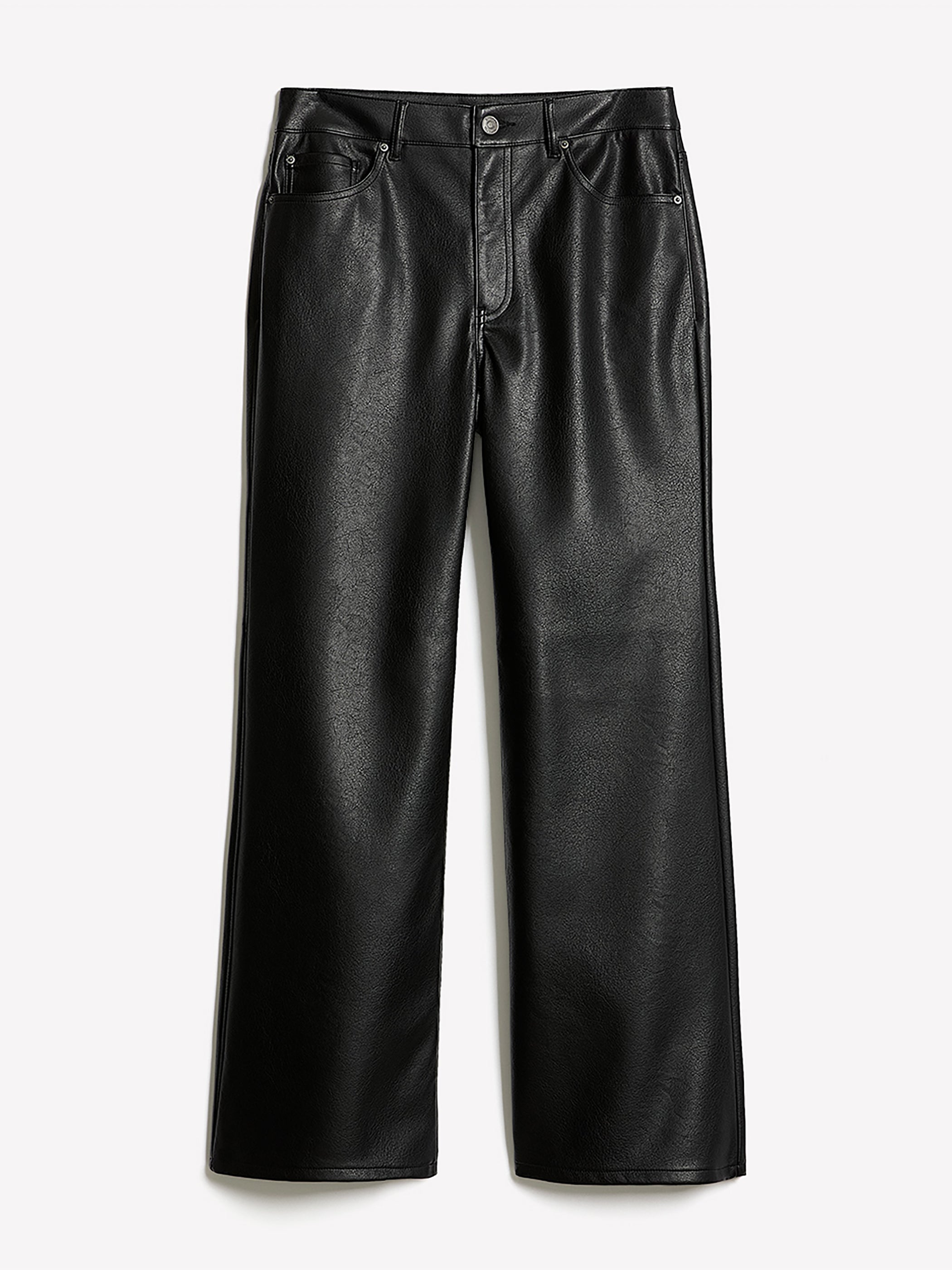 Pantalon Taille Haute en Faux Cuir à Jambe Large