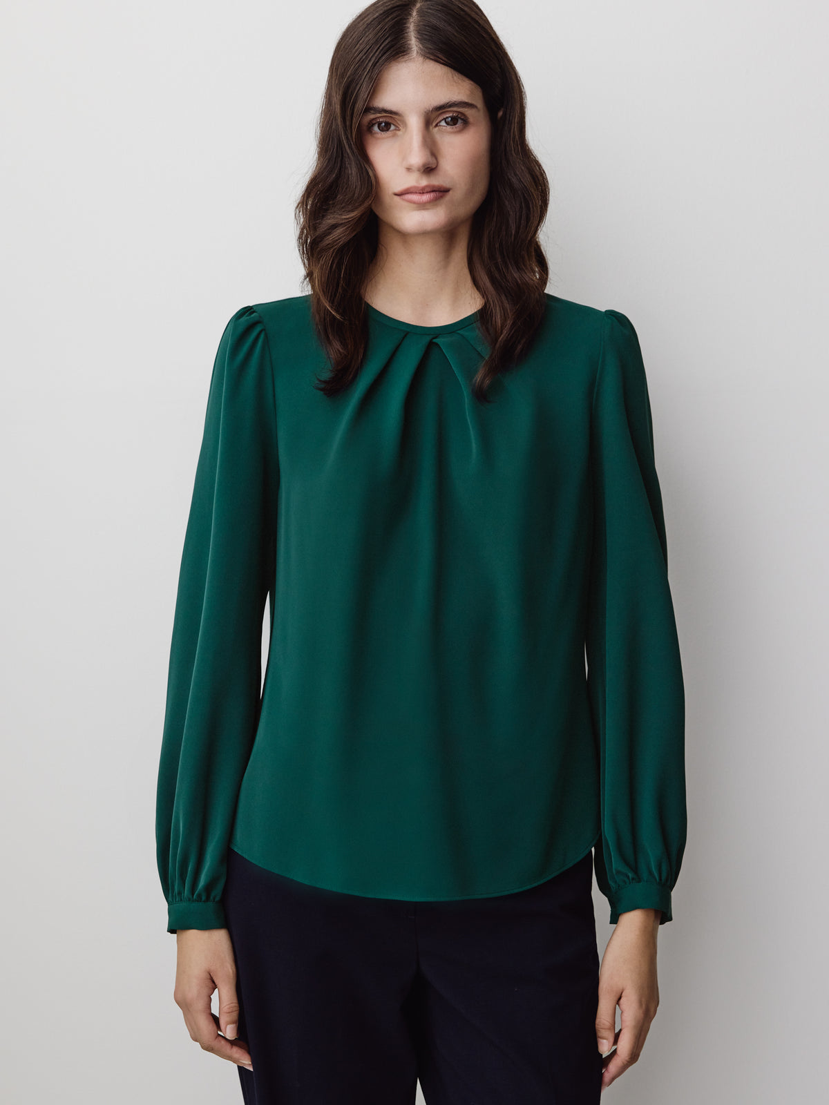 Woven Popover Blouse, Luxe Crepe, Long Sleeve