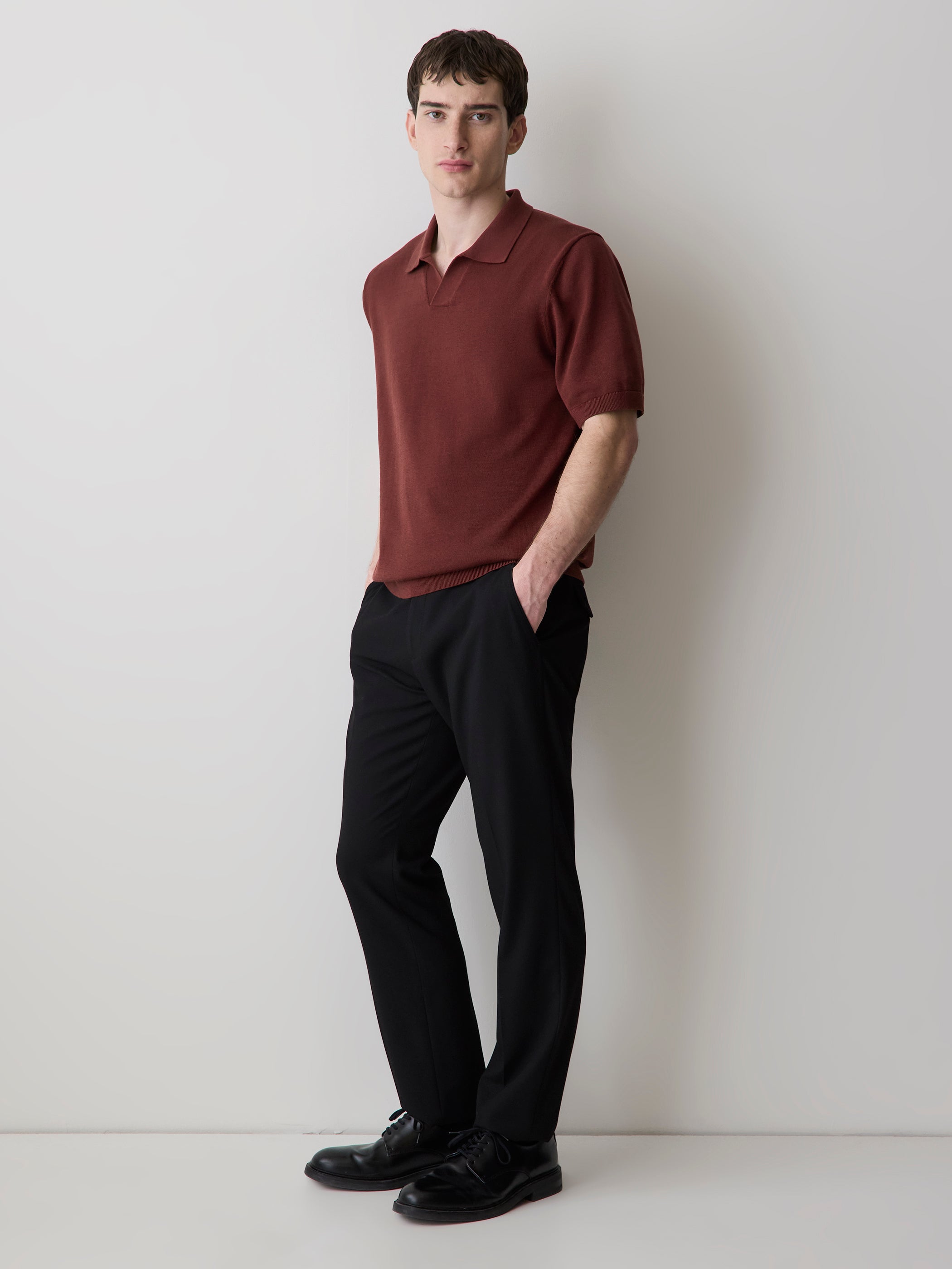 Cotton Short-Sleeve Polo with Johnny Collar