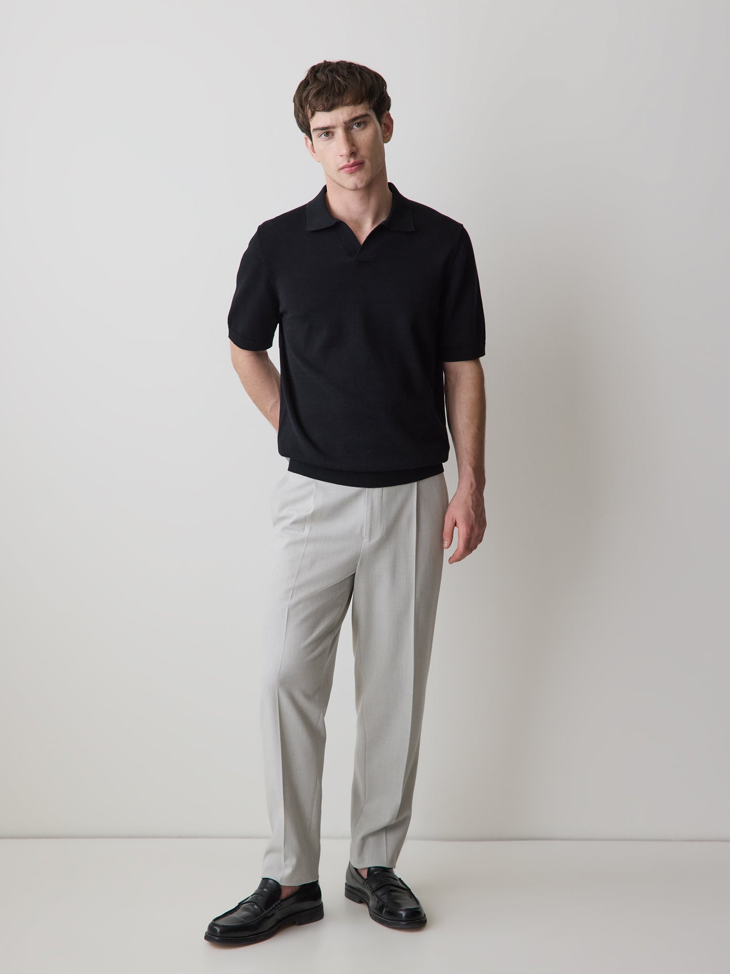 Cotton Short-Sleeve Polo with Johnny Collar
