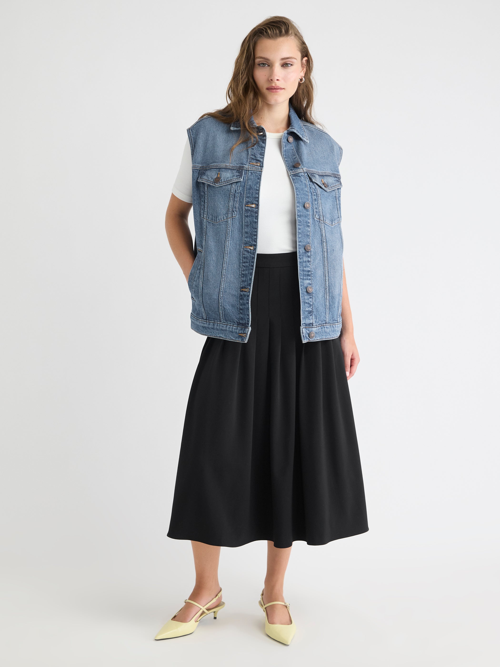 Veste Sans Manches Ample en Denim