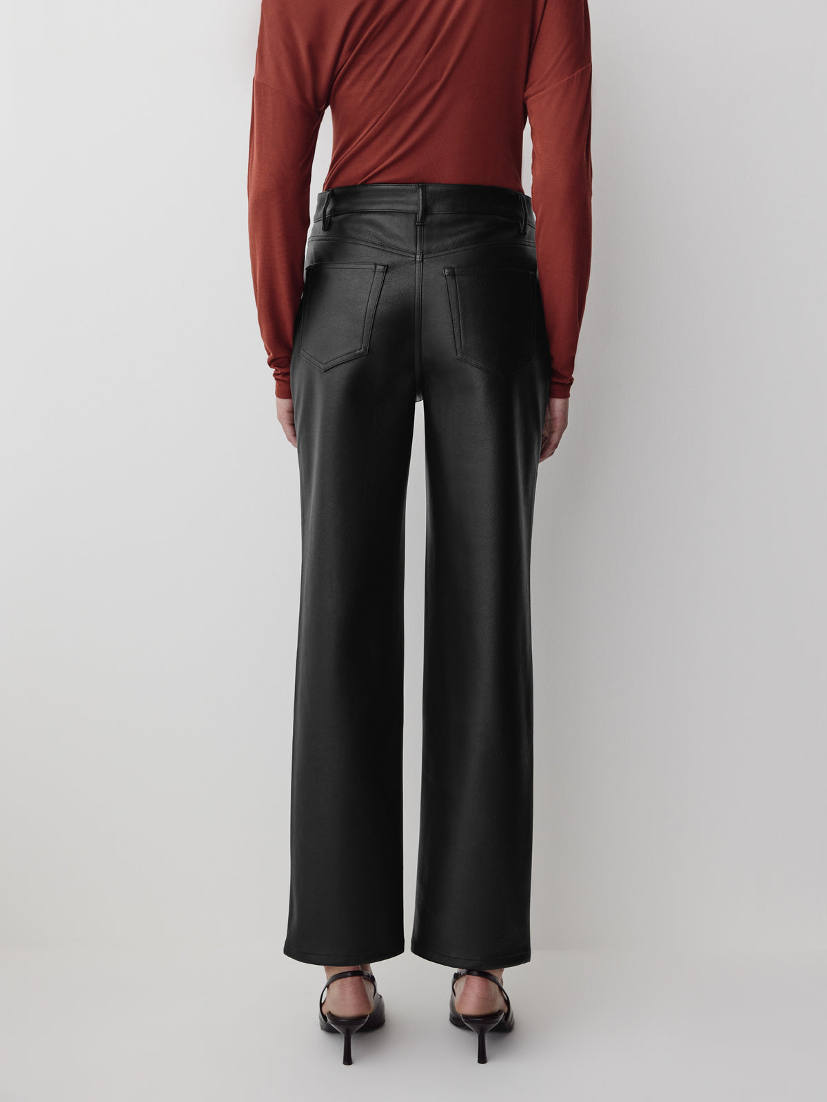 Straight High Rise PU Denim Pant